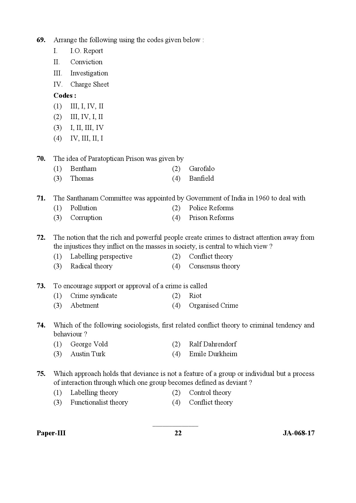 UGC NET Criminology Question Paper III January 2017 22