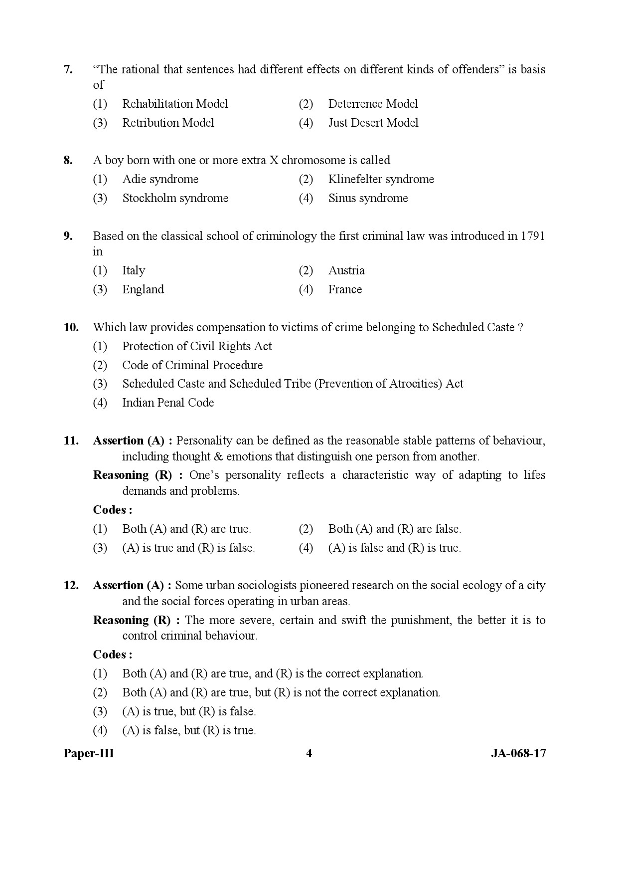 UGC NET Criminology Question Paper III January 2017 4