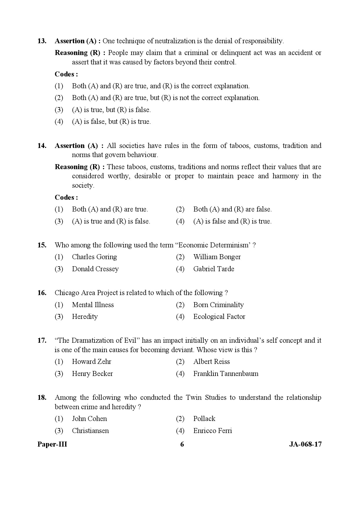 UGC NET Criminology Question Paper III January 2017 6