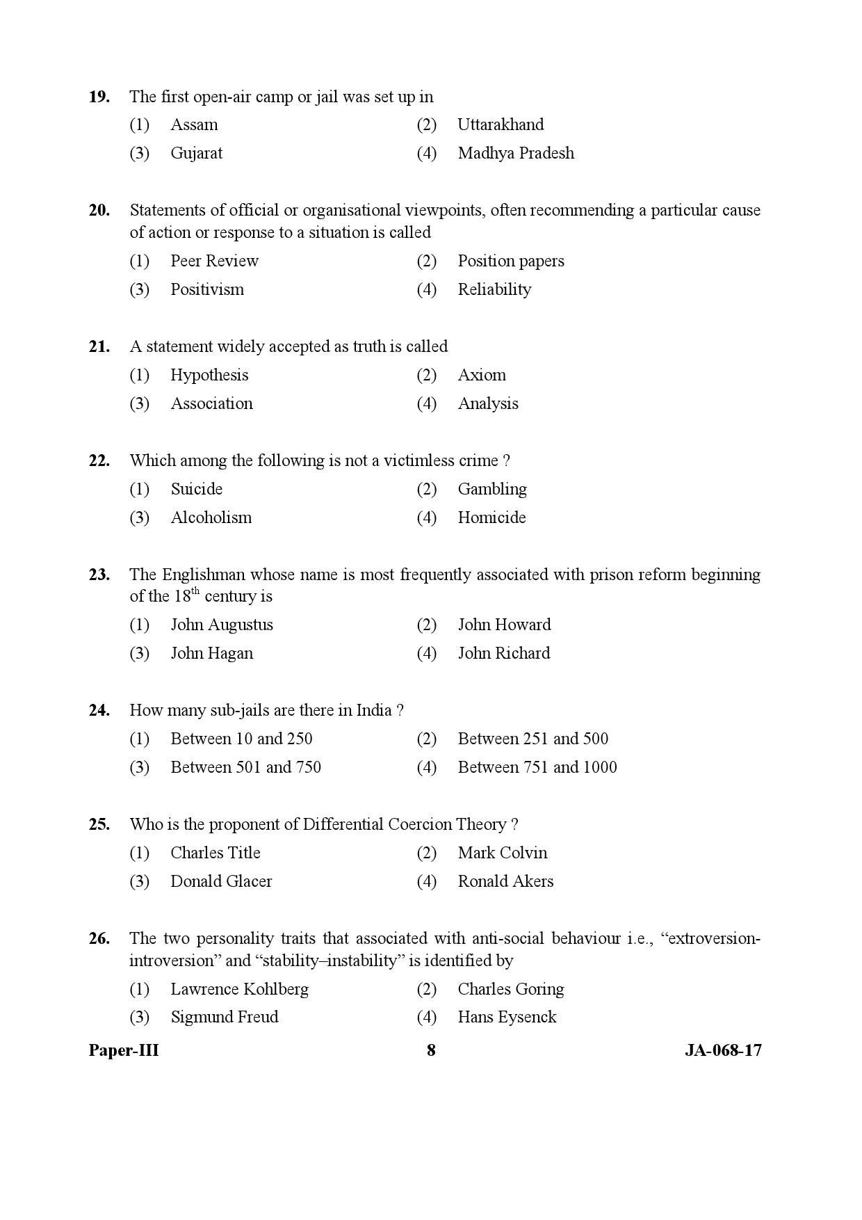 UGC NET Criminology Question Paper III January 2017 8