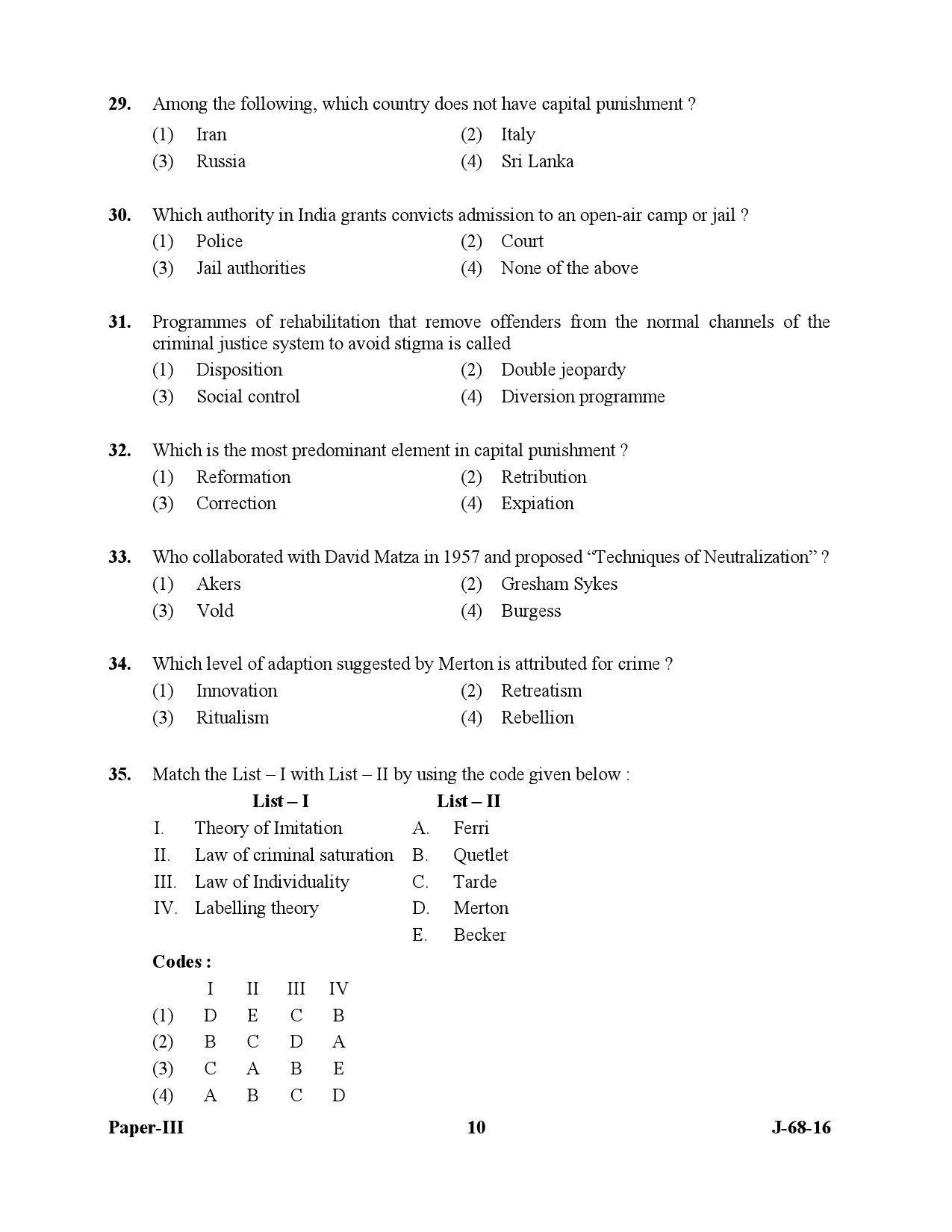 UGC NET Criminology Question Paper III July 2016 10