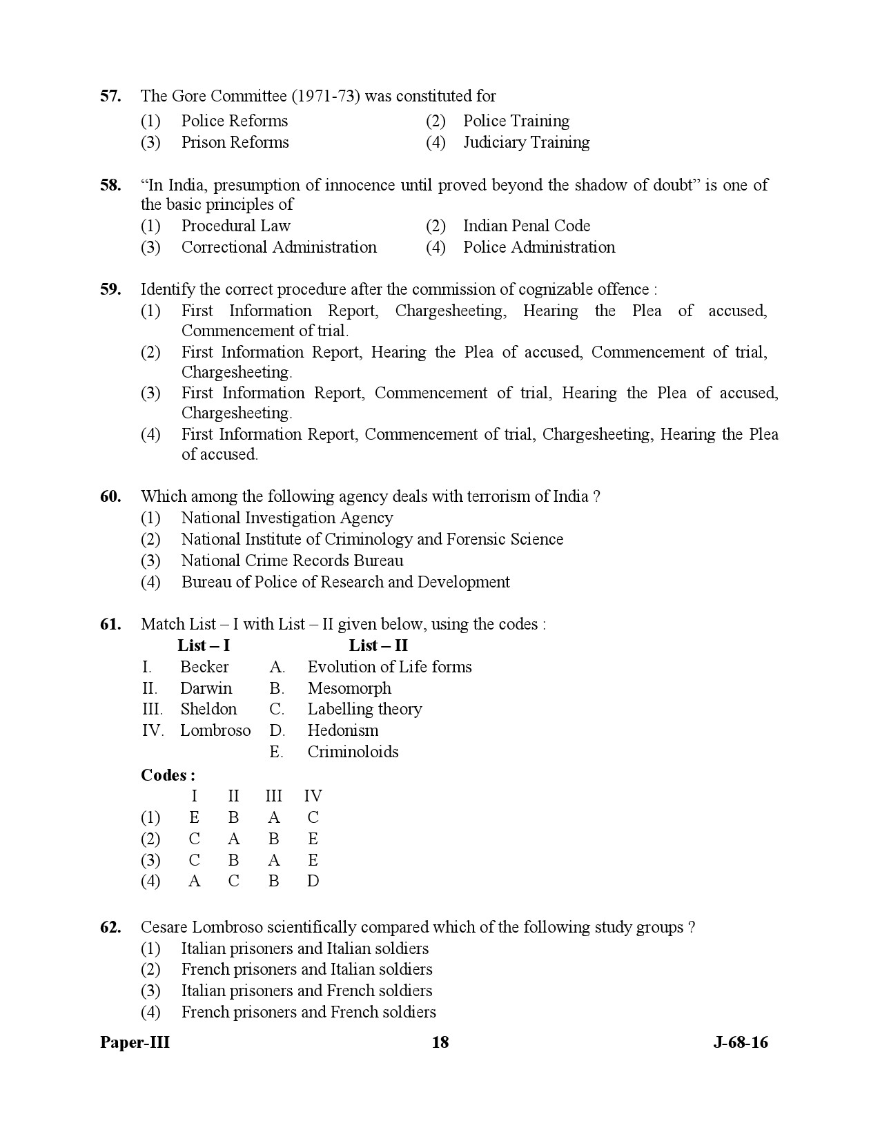 UGC NET Criminology Question Paper III July 2016 18