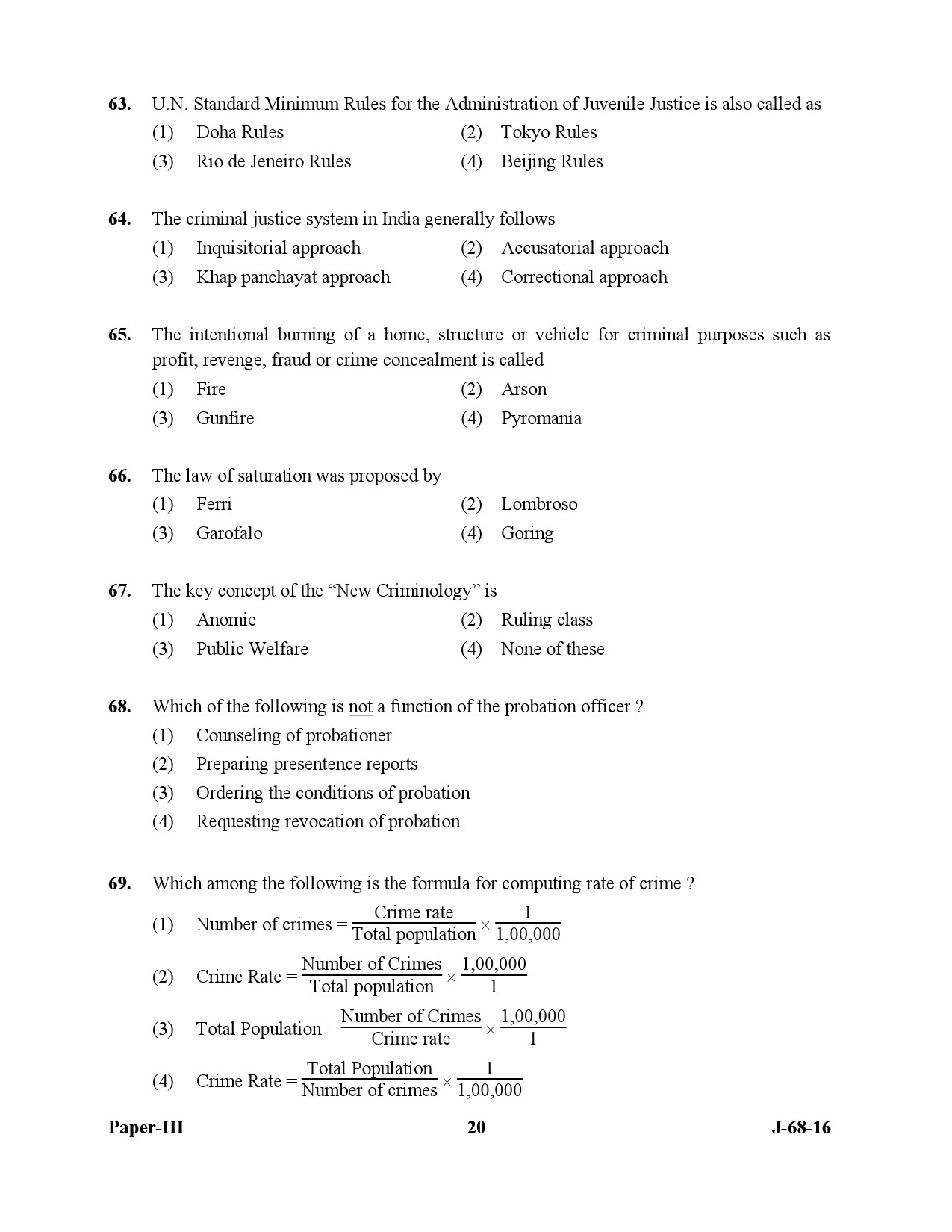 UGC NET Criminology Question Paper III July 2016 20