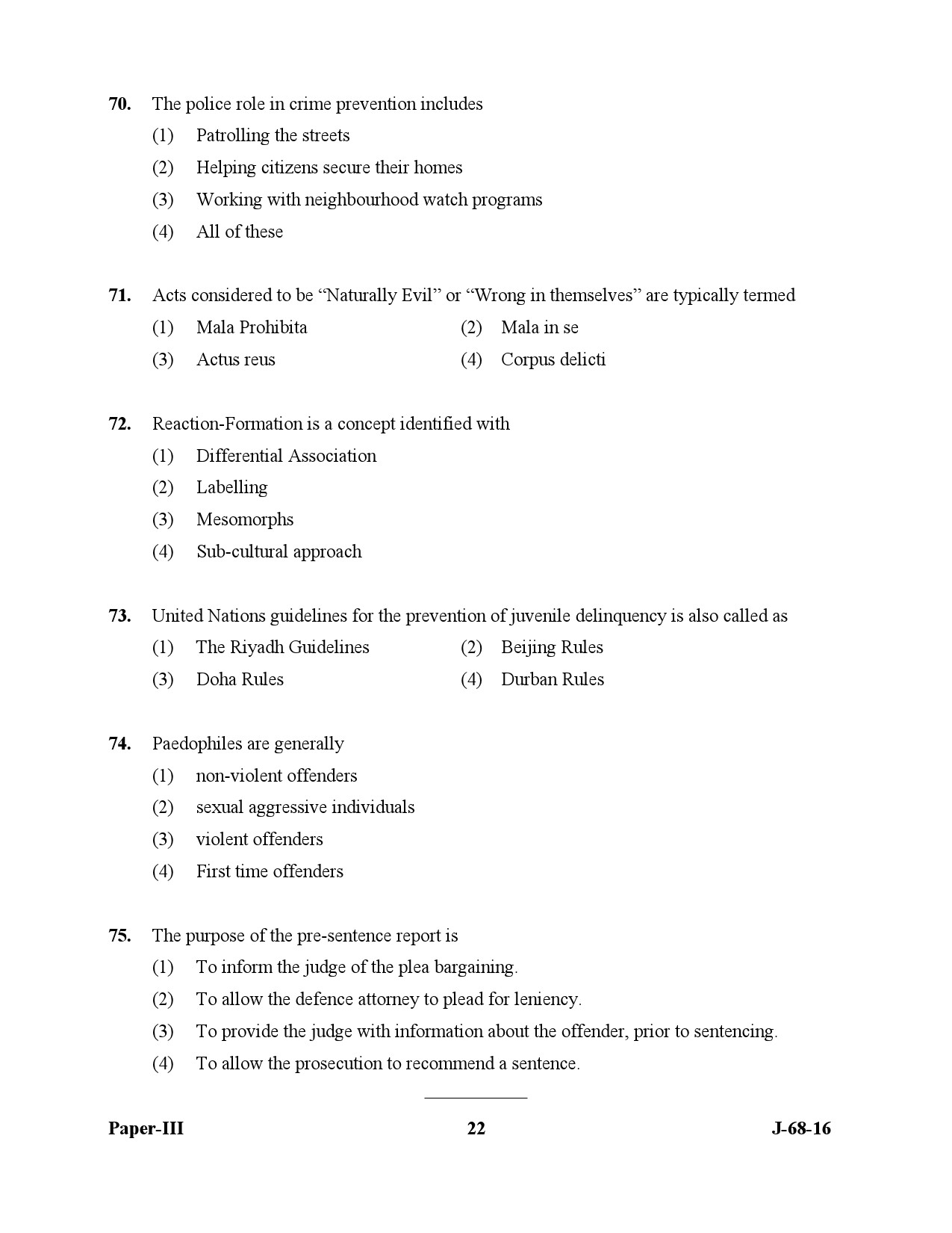 UGC NET Criminology Question Paper III July 2016 22