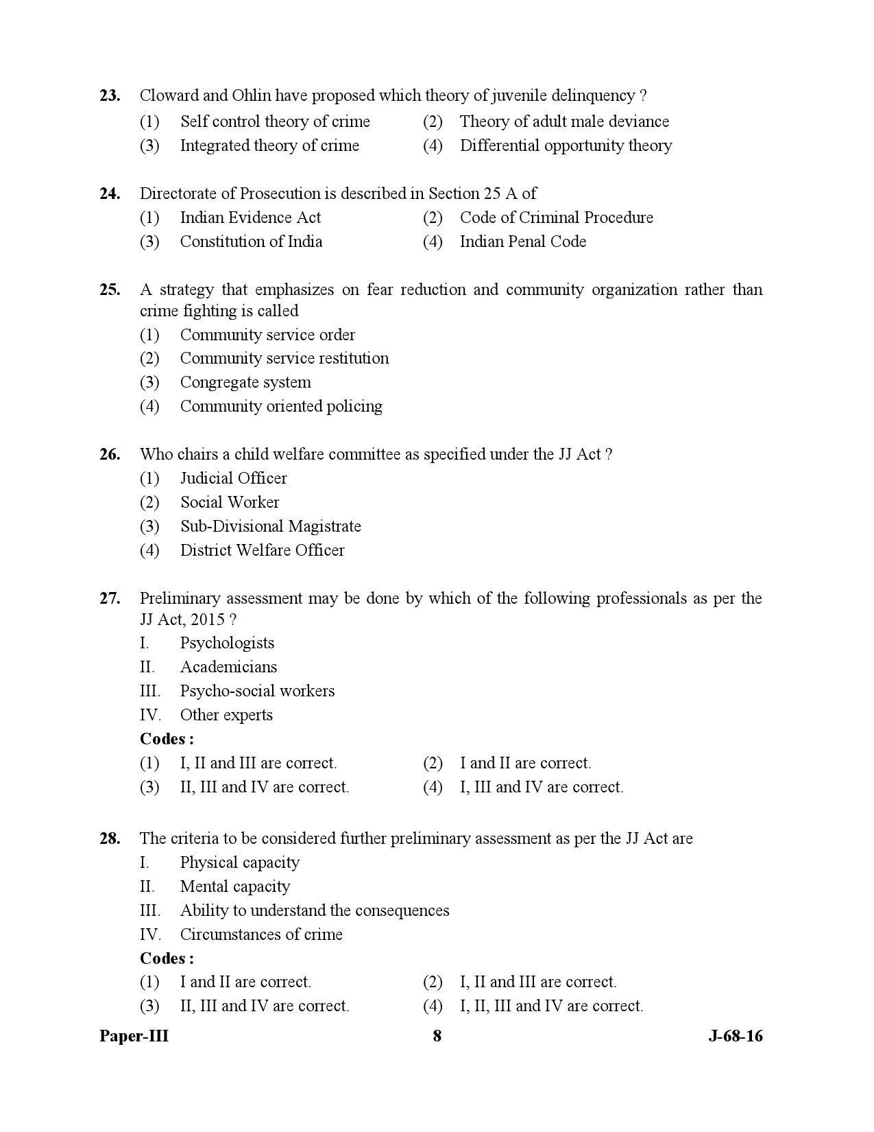 UGC NET Criminology Question Paper III July 2016 8