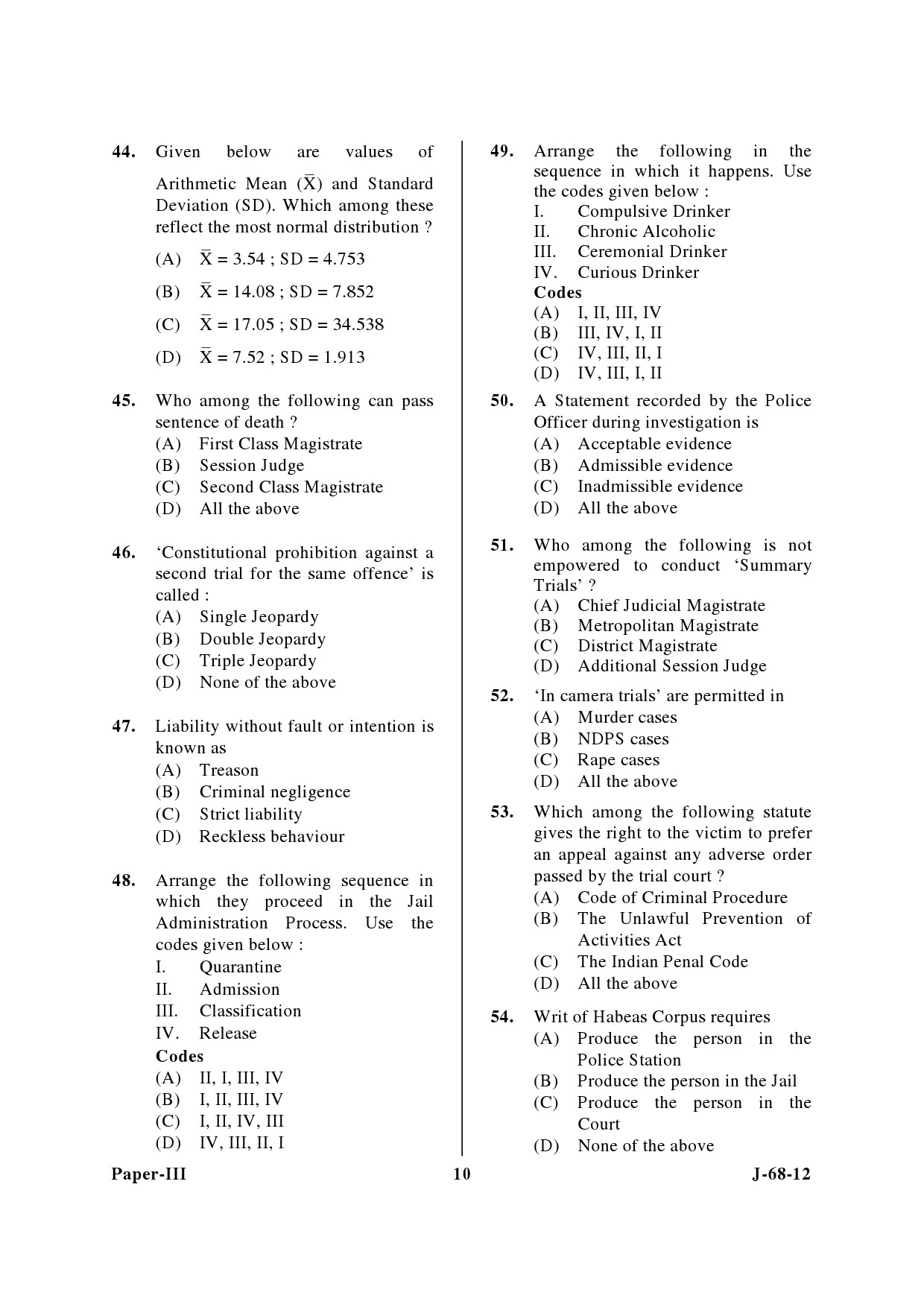 UGC NET Criminology Question Paper III June 2012 10