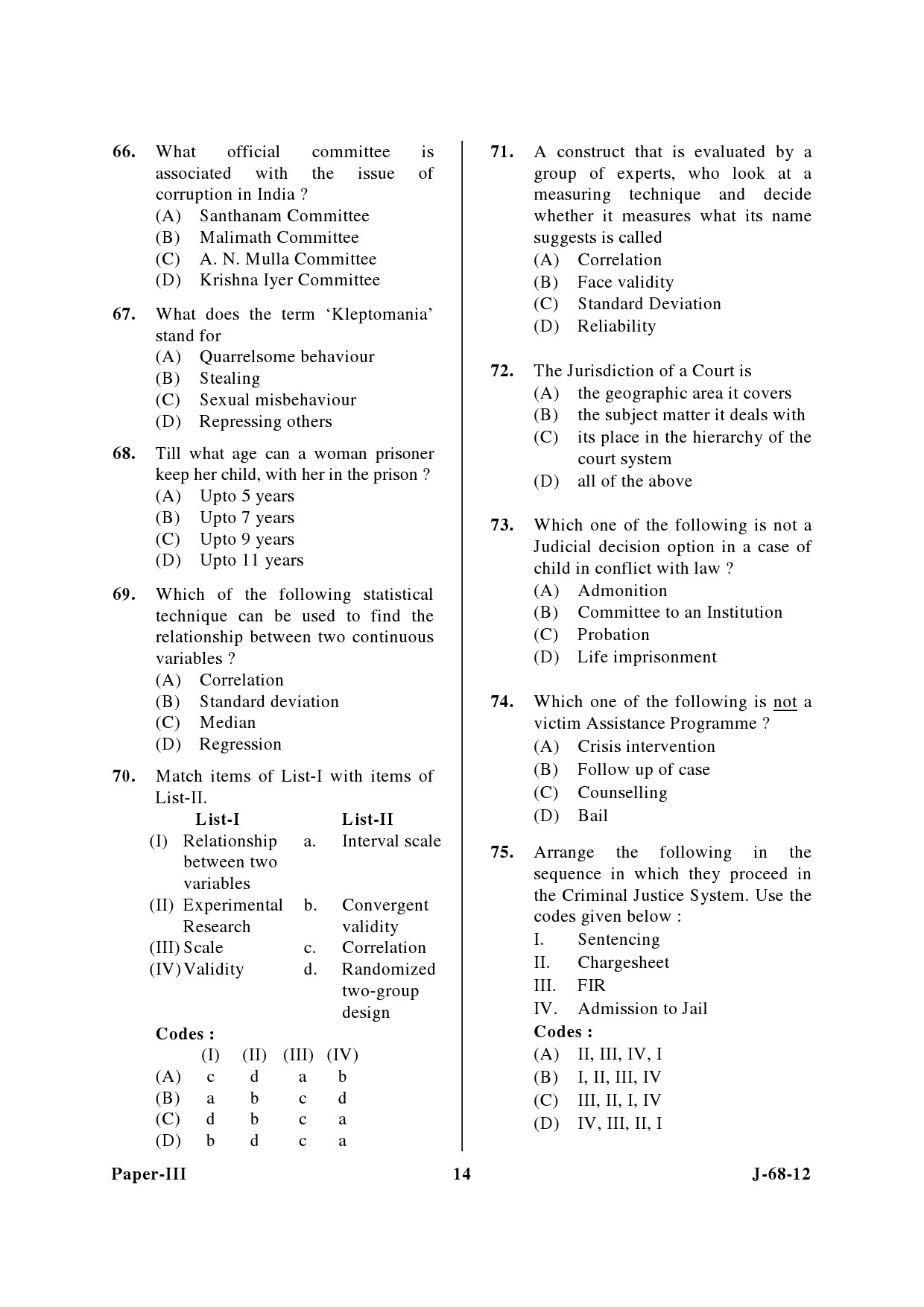 UGC NET Criminology Question Paper III June 2012 14