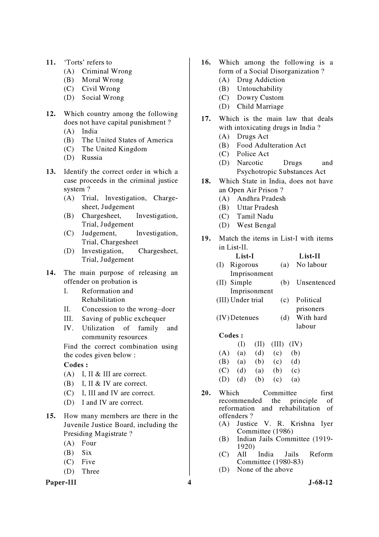 UGC NET Criminology Question Paper III June 2012 4