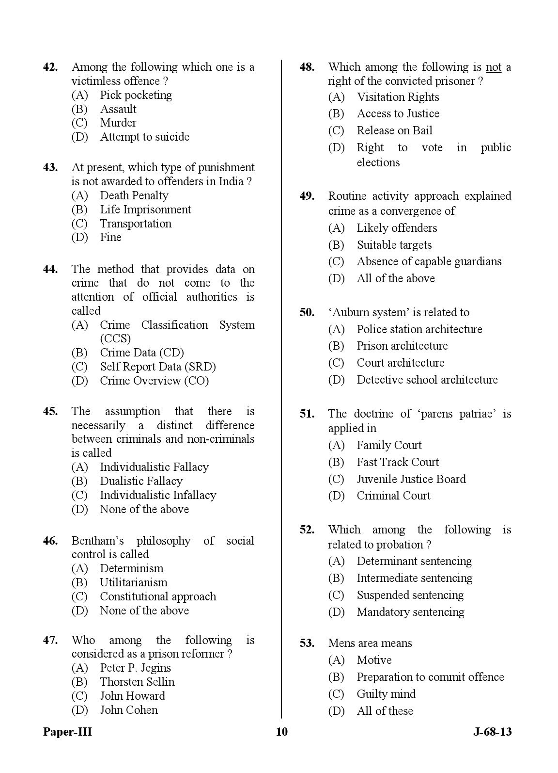 UGC NET Criminology Question Paper III June 2013 10