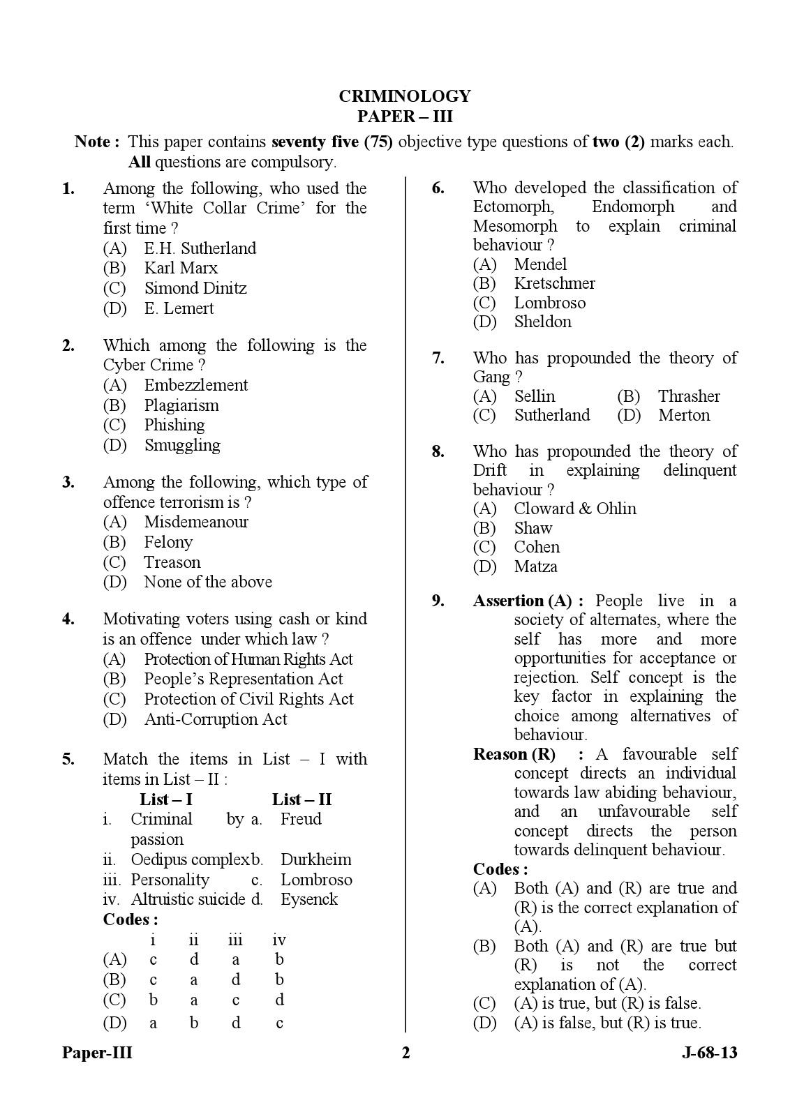 UGC NET Criminology Question Paper III June 2013 2