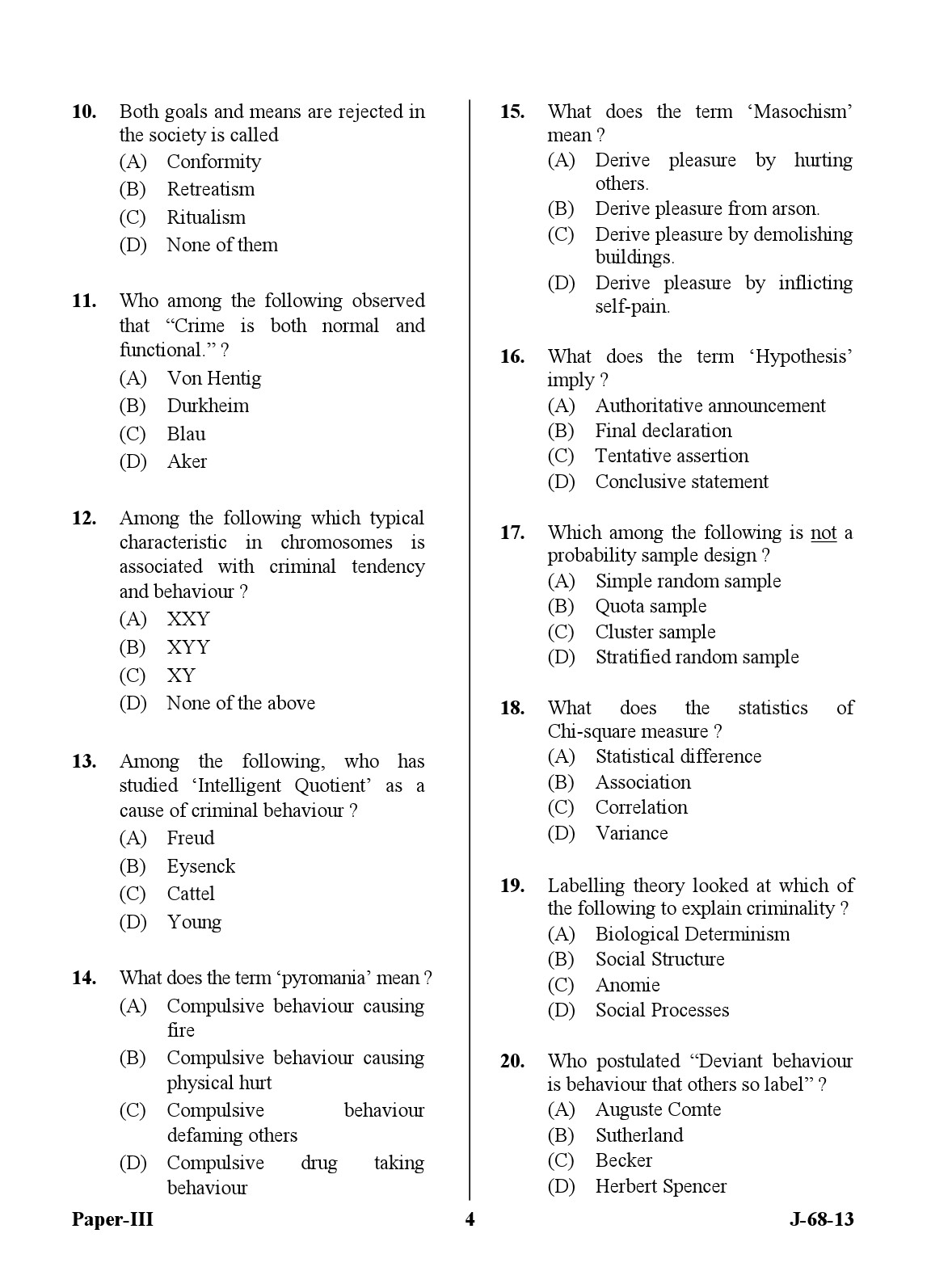 UGC NET Criminology Question Paper III June 2013 4