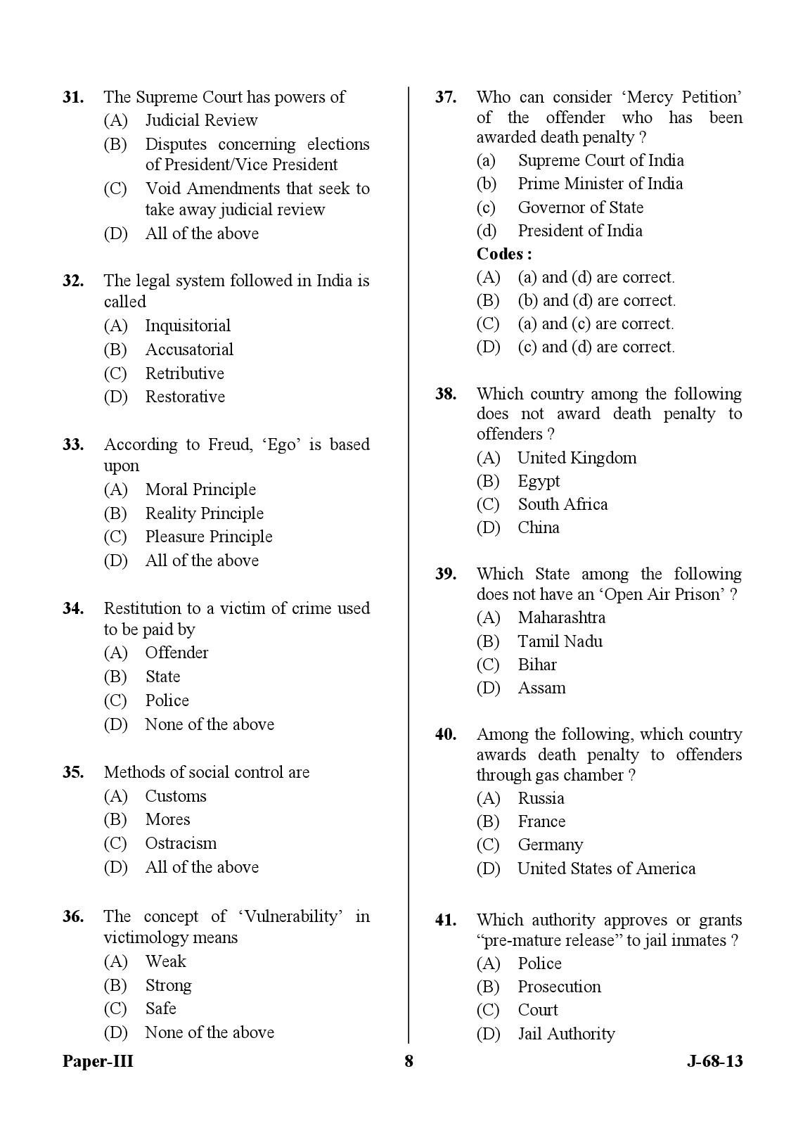 UGC NET Criminology Question Paper III June 2013 8