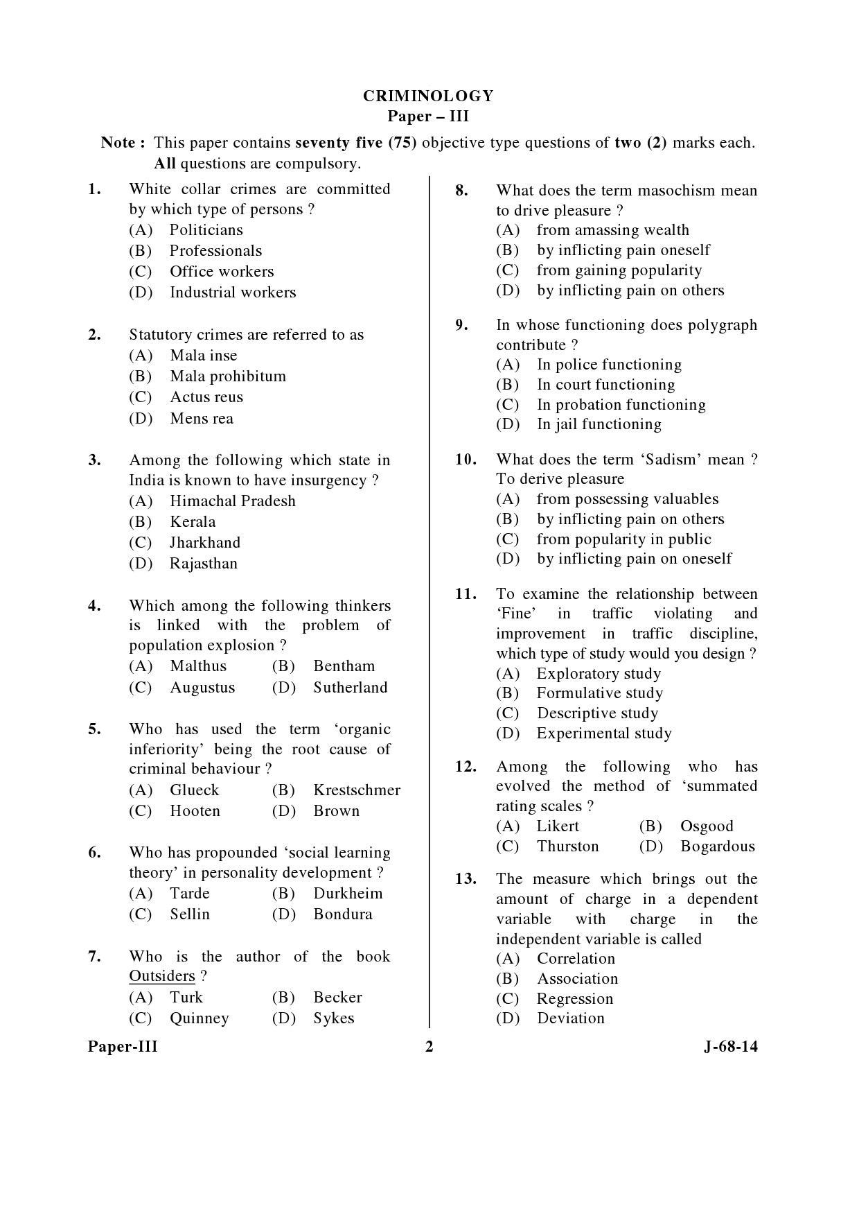 UGC NET Criminology Question Paper III June 2014 2