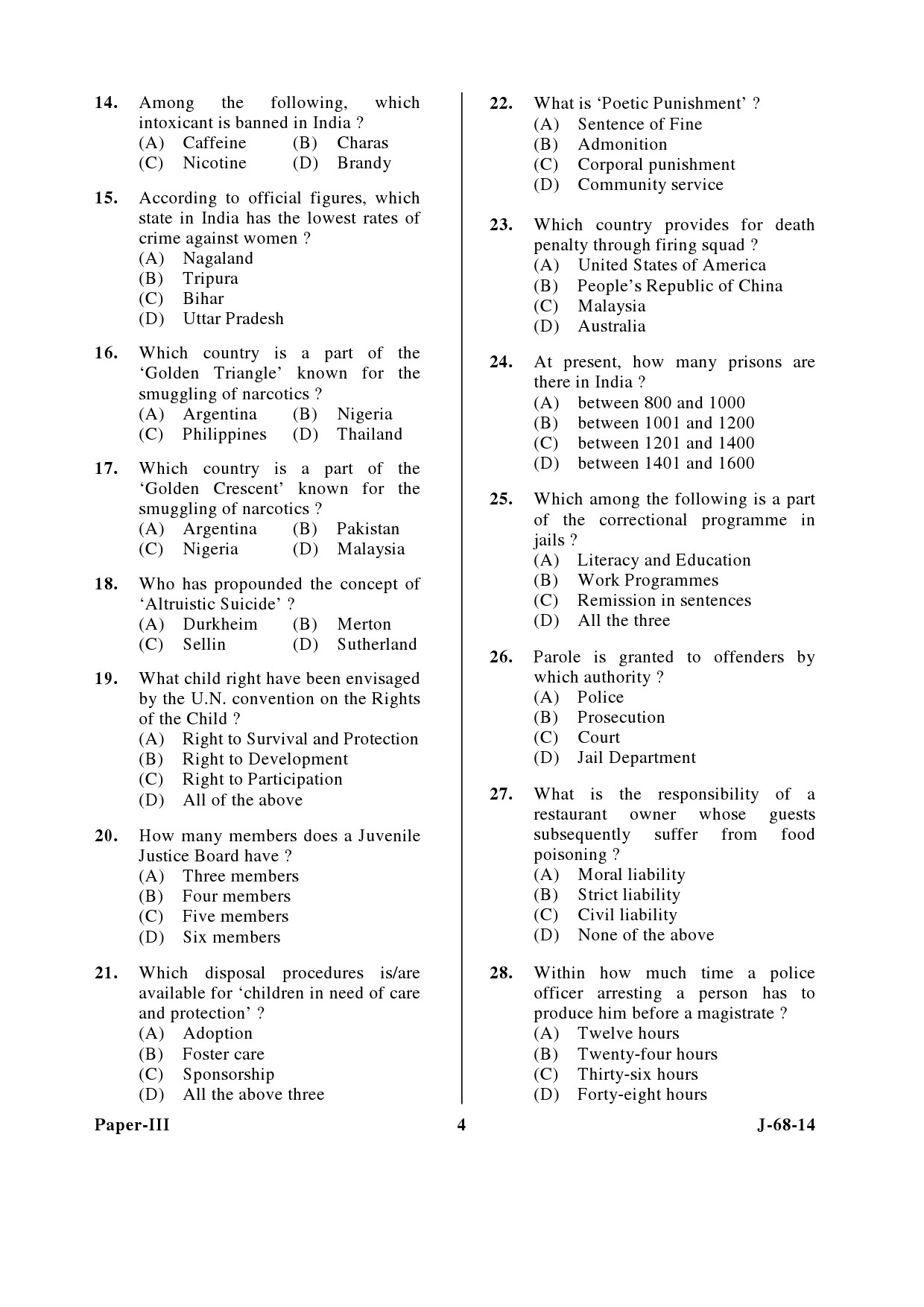 UGC NET Criminology Question Paper III June 2014 4