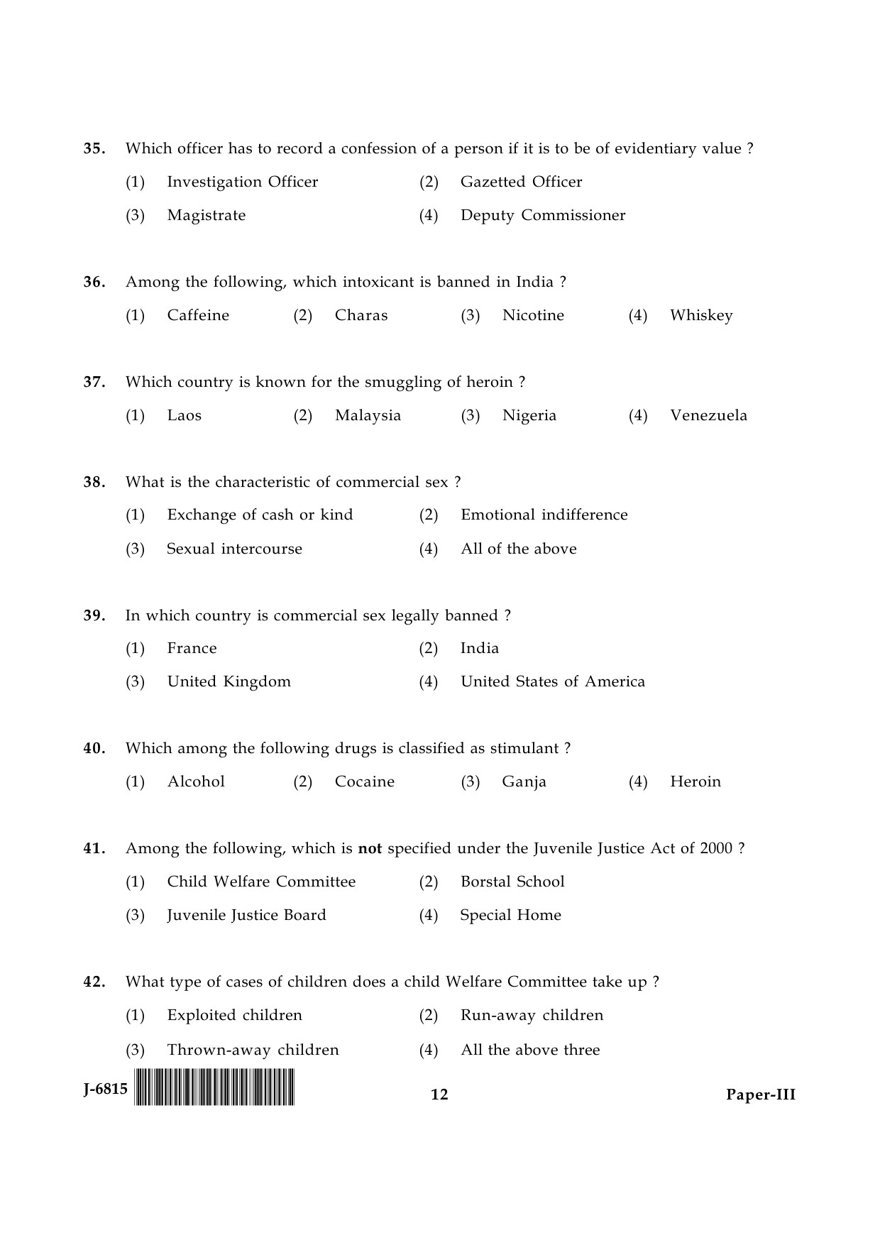 UGC NET Criminology Question Paper III June 2015 12