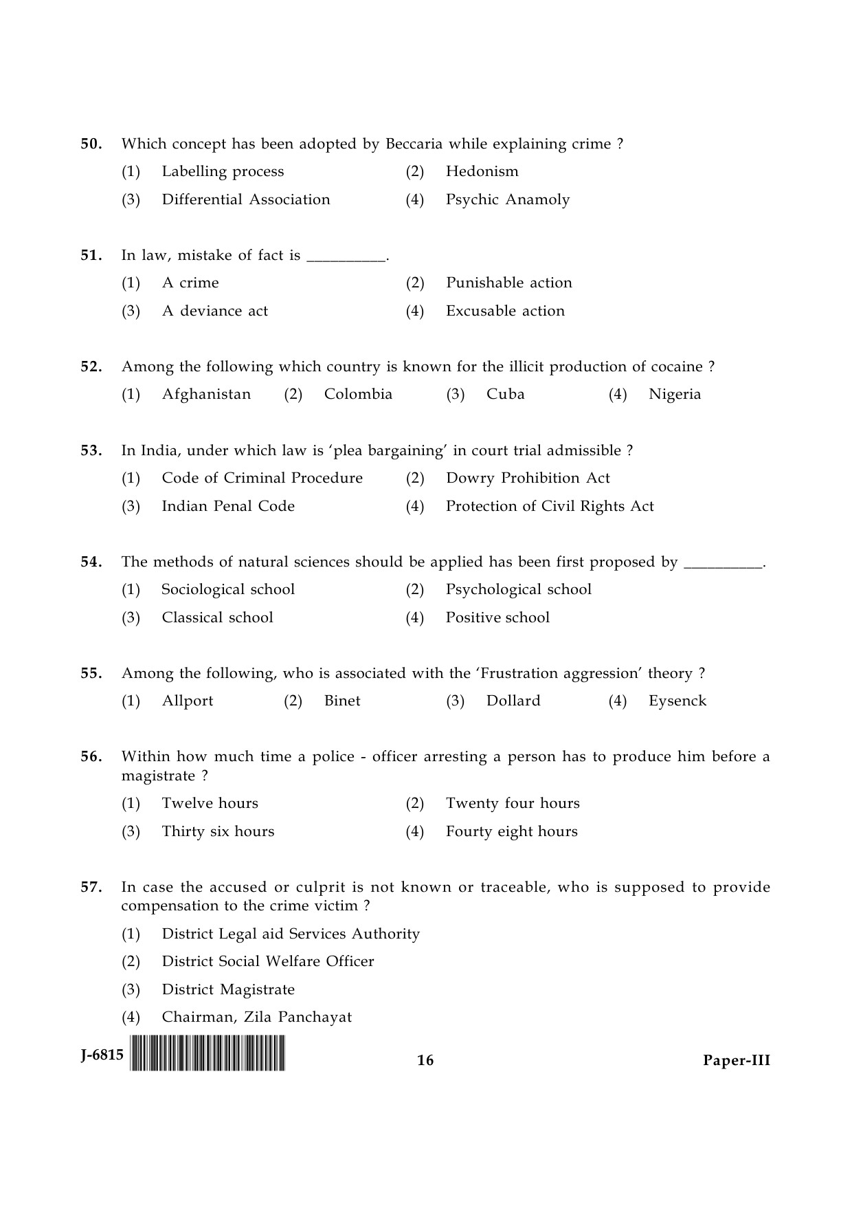 UGC NET Criminology Question Paper III June 2015 16