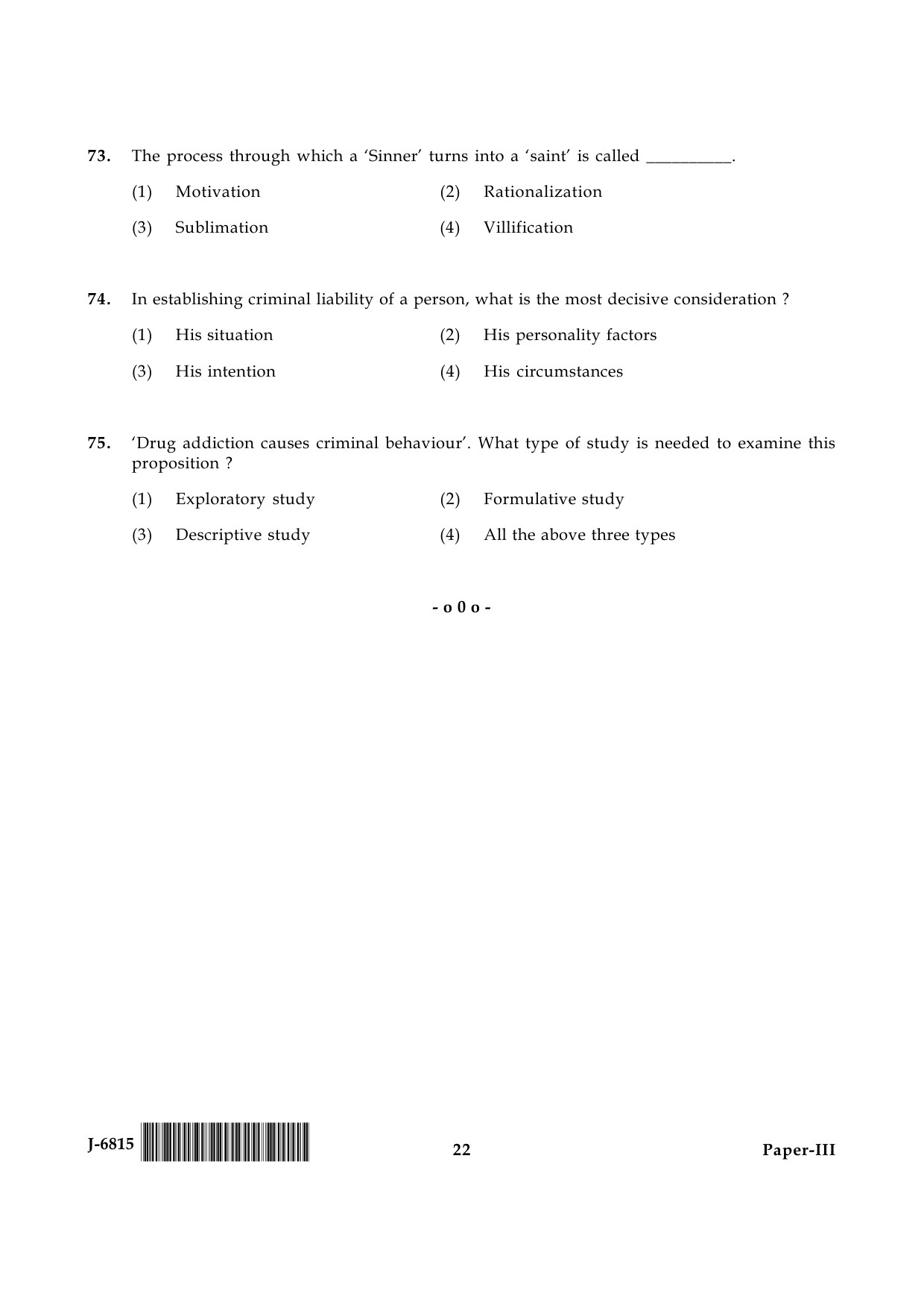 UGC NET Criminology Question Paper III June 2015 22