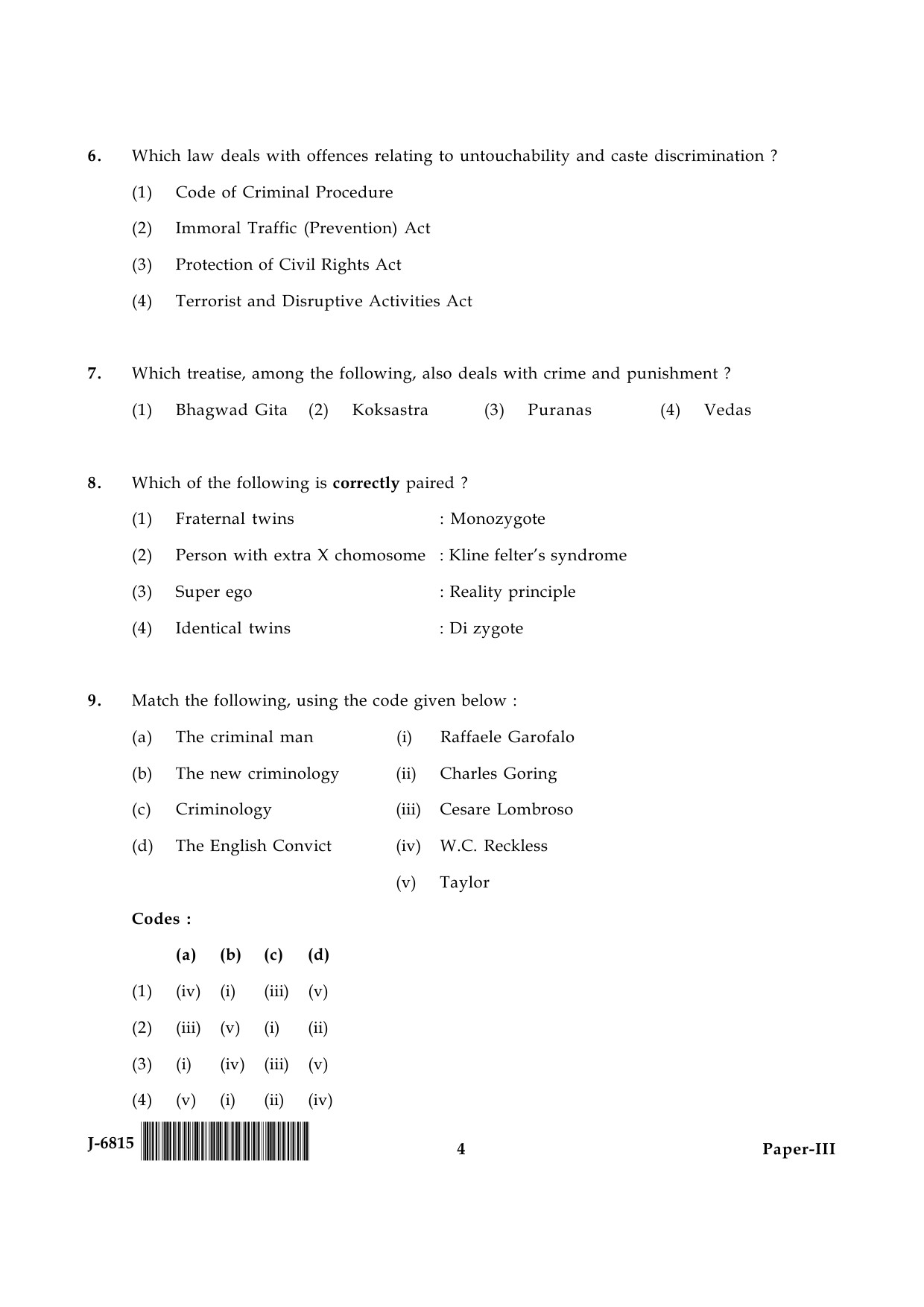 UGC NET Criminology Question Paper III June 2015 4