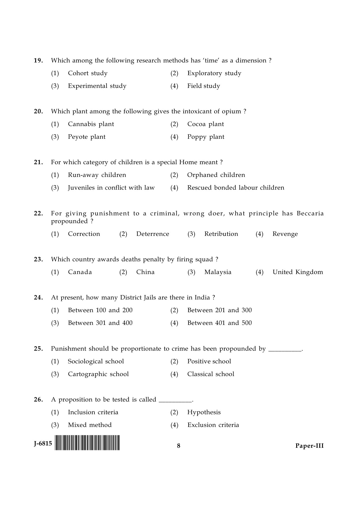 UGC NET Criminology Question Paper III June 2015 8