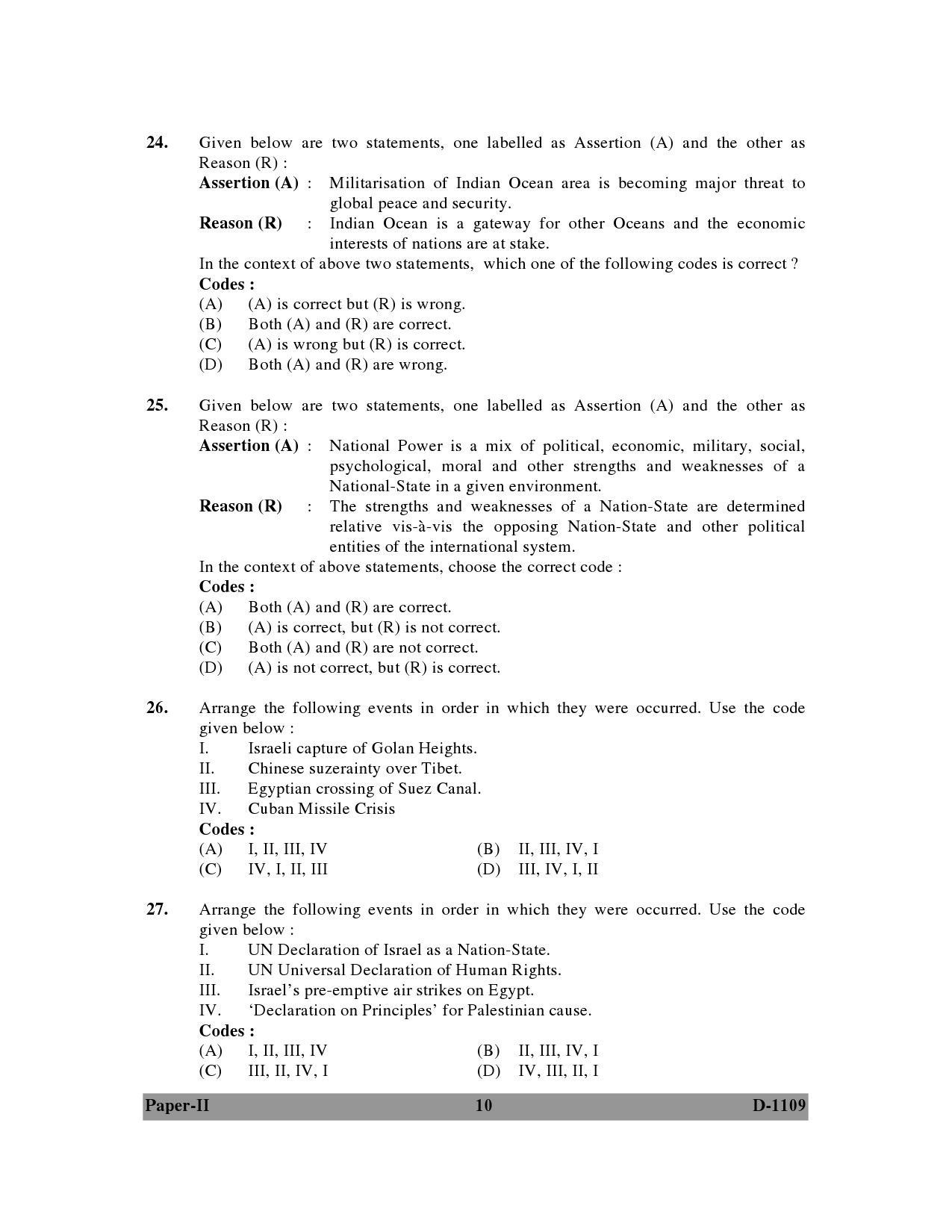 UGC NET Defence and Strategic Studies Question Paper II December 2009 10