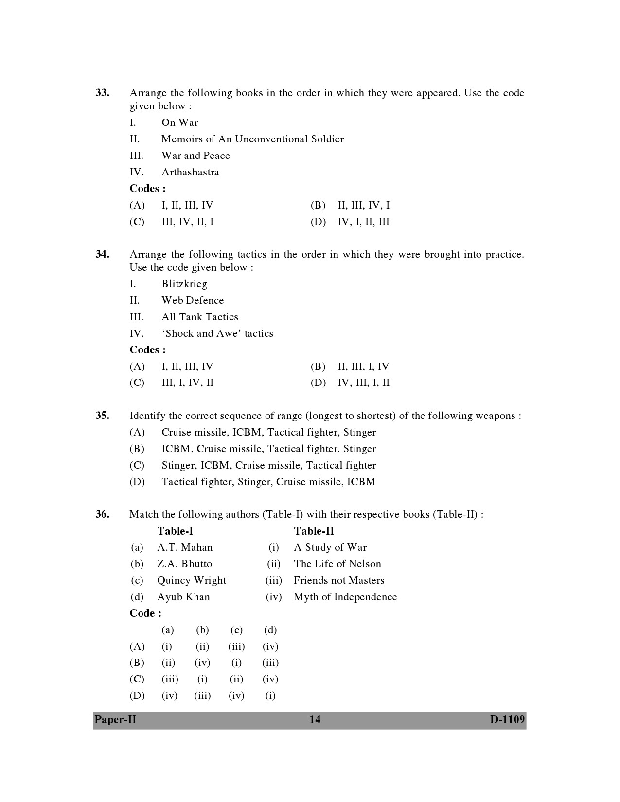 UGC NET Defence and Strategic Studies Question Paper II December 2009 14