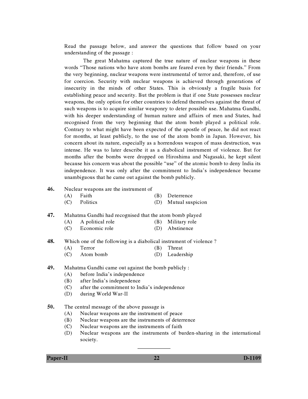 UGC NET Defence and Strategic Studies Question Paper II December 2009 22