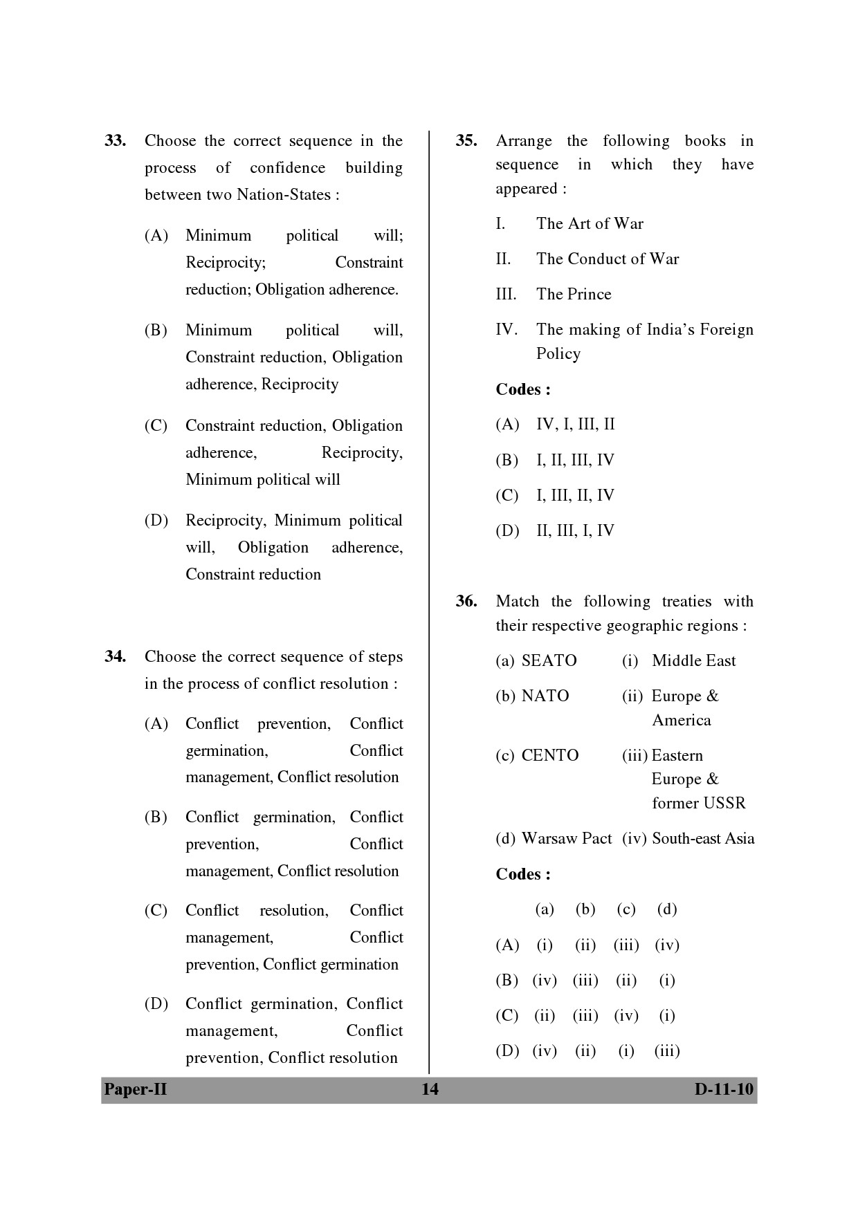 UGC NET Defence and Strategic Studies Question Paper II December 2010 14