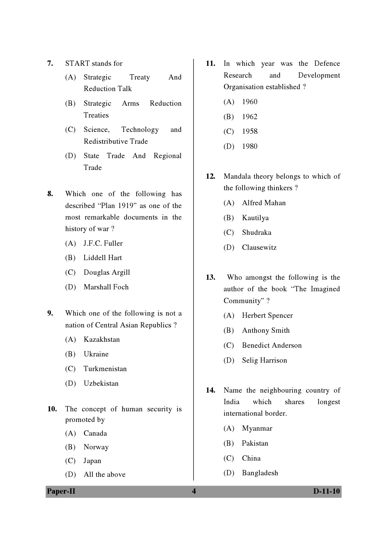 UGC NET Defence and Strategic Studies Question Paper II December 2010 4