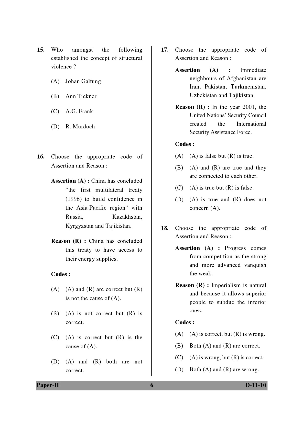 UGC NET Defence and Strategic Studies Question Paper II December 2010 6