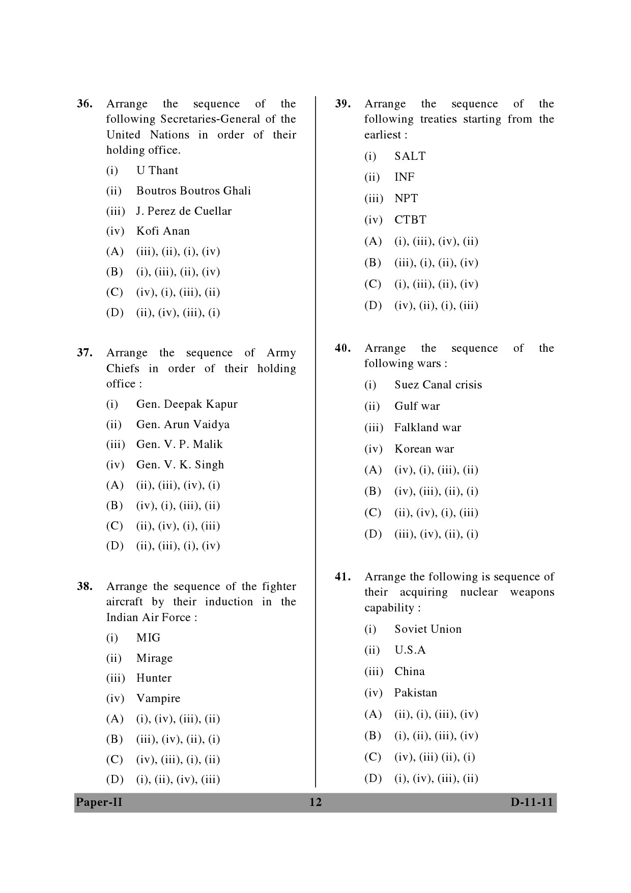 UGC NET Defence and Strategic Studies Question Paper II December 2011 12