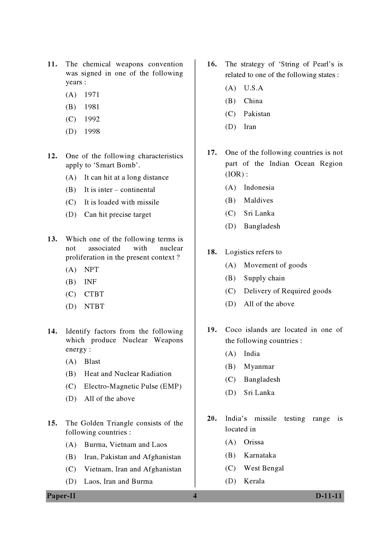 UGC NET Defence and Strategic Studies Question Paper II December 2011 4