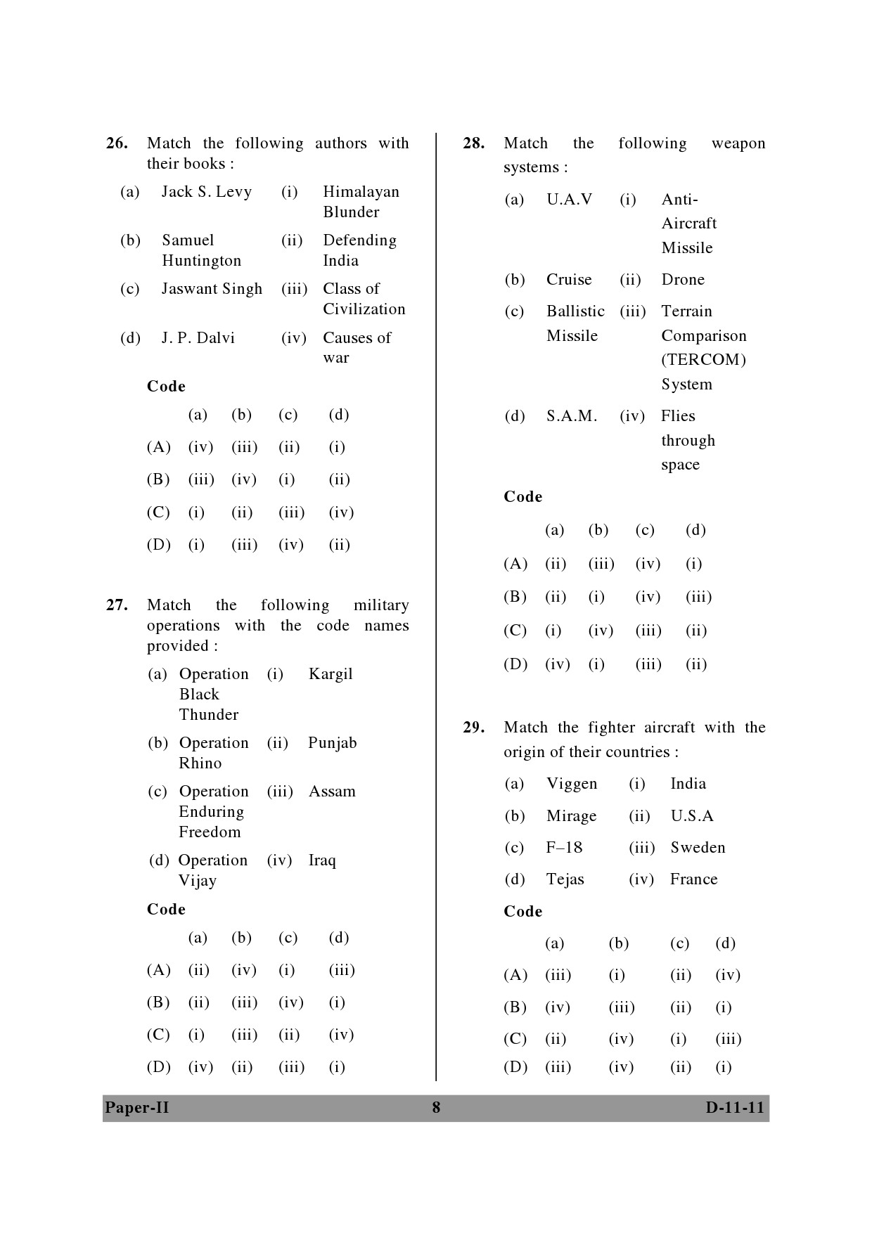 UGC NET Defence and Strategic Studies Question Paper II December 2011 8