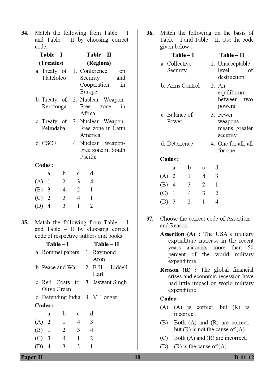 UGC NET Defence and Strategic Studies Question Paper II December 2012 10