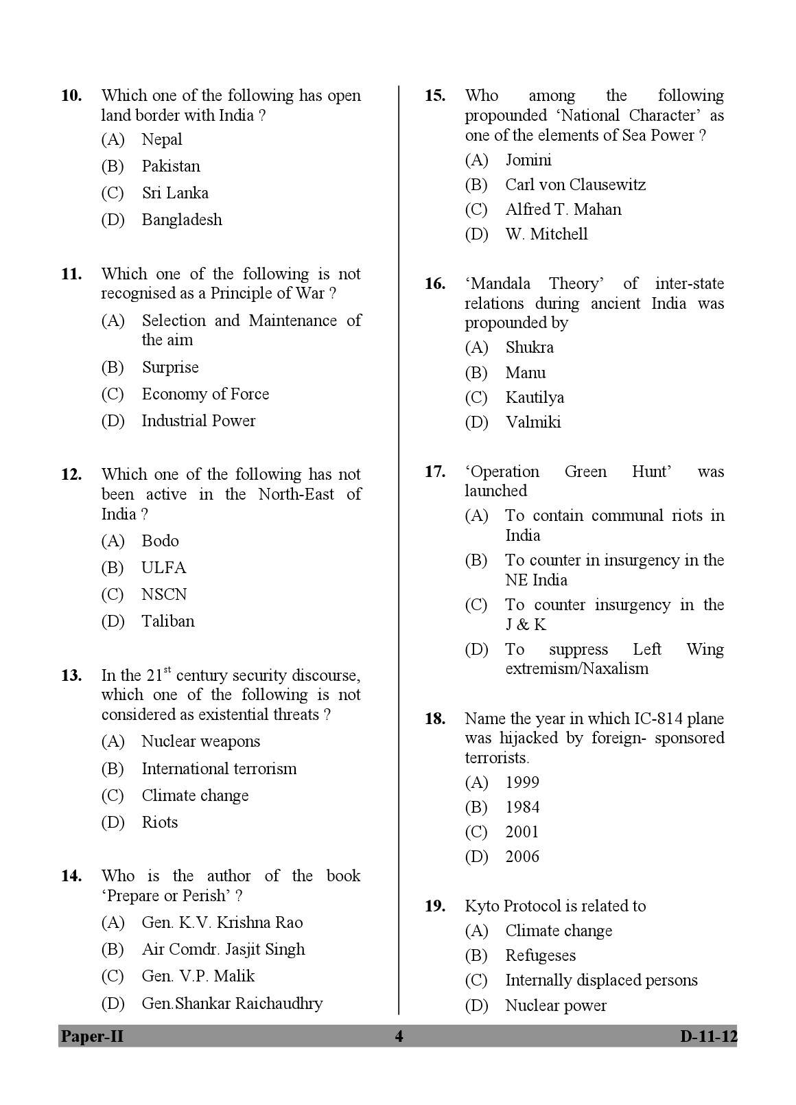 UGC NET Defence and Strategic Studies Question Paper II December 2012 4