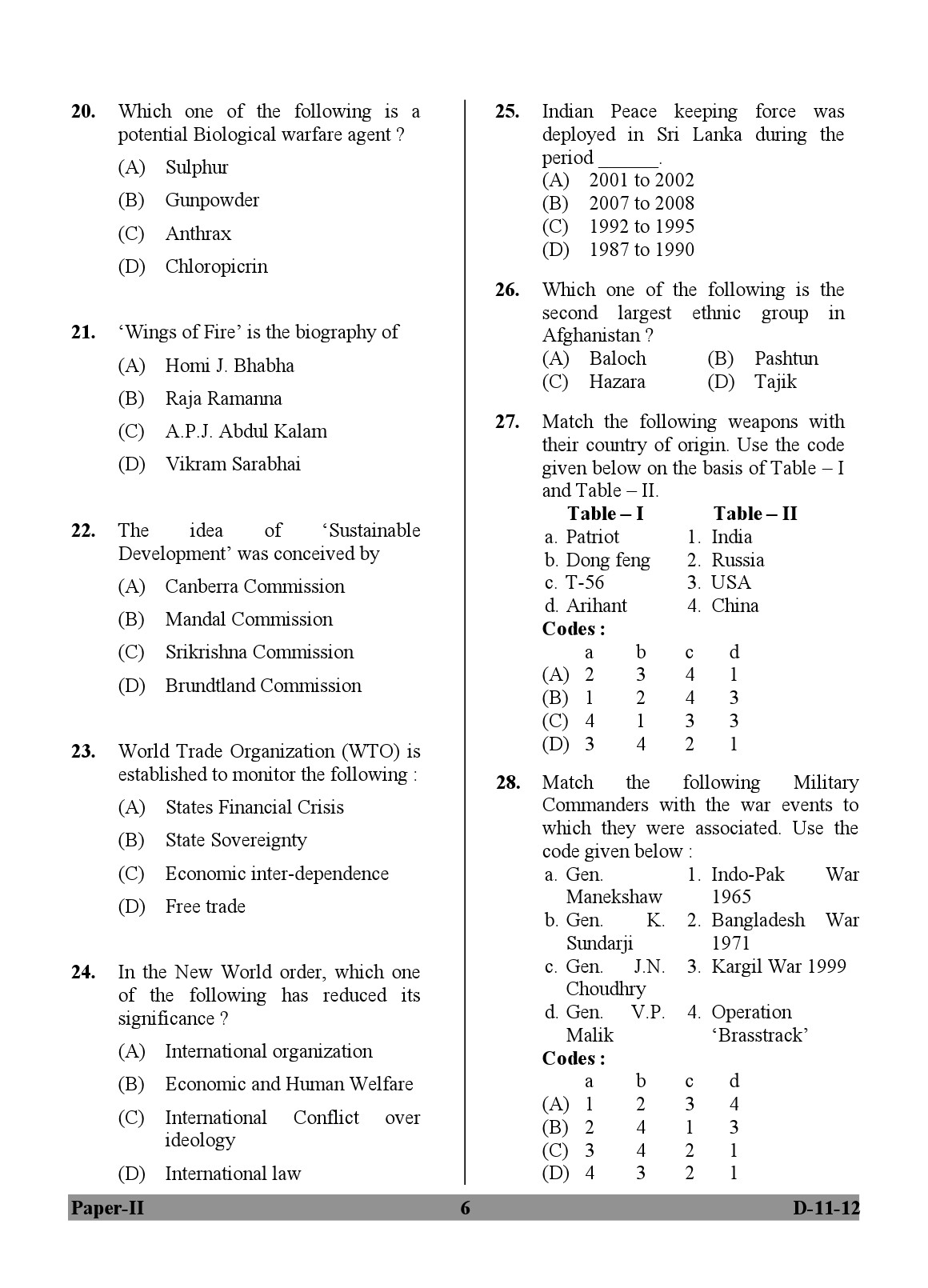 UGC NET Defence and Strategic Studies Question Paper II December 2012 6