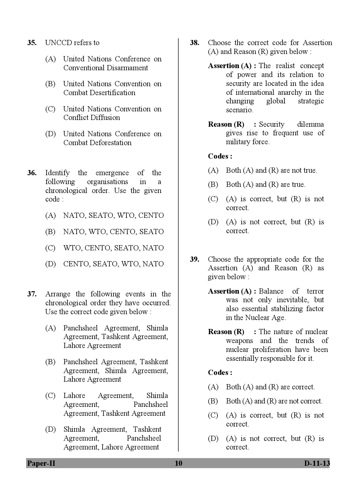 UGC NET Defence and Strategic Studies Question Paper II December 2013 10