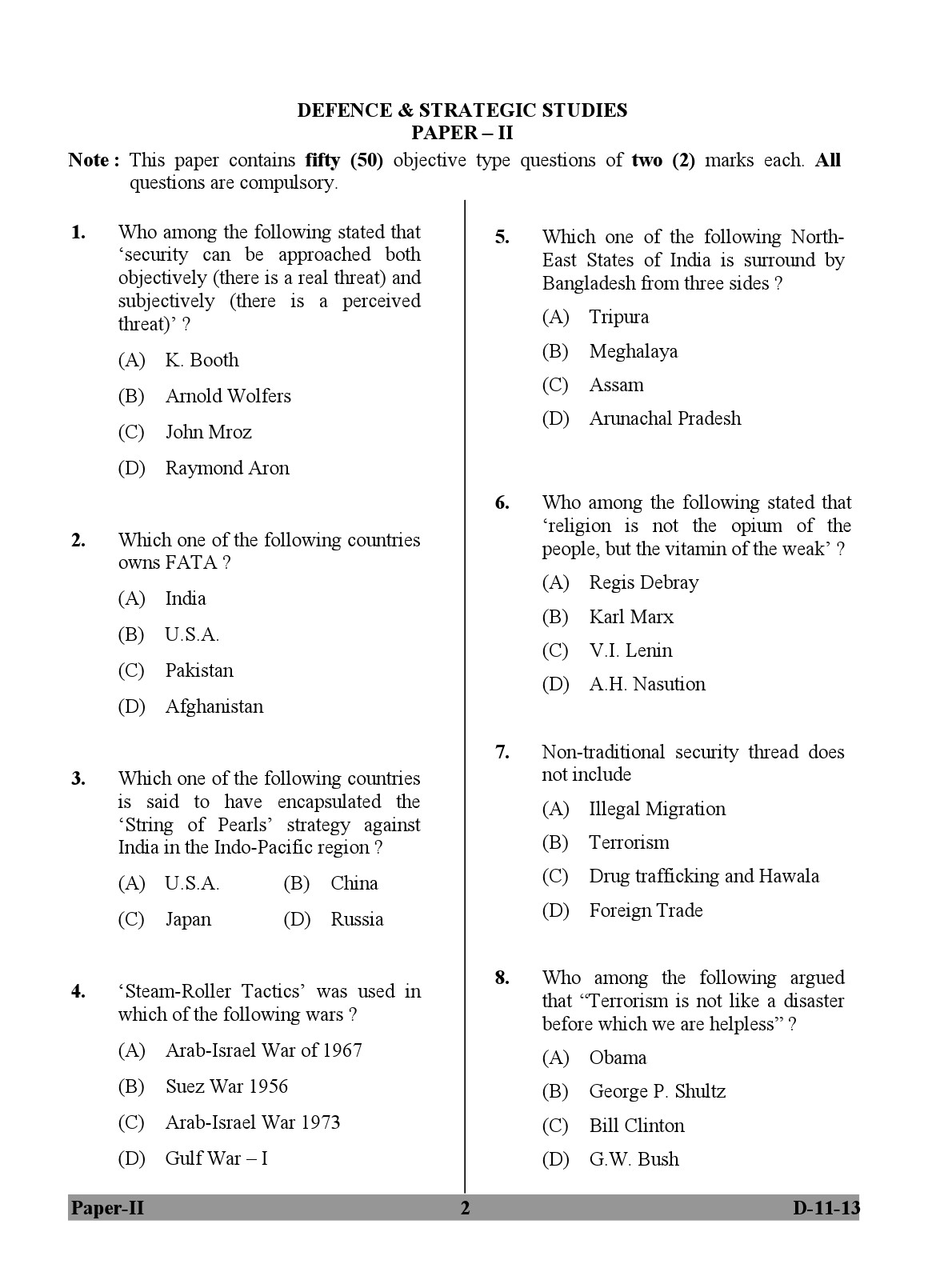 UGC NET Defence and Strategic Studies Question Paper II December 2013 2