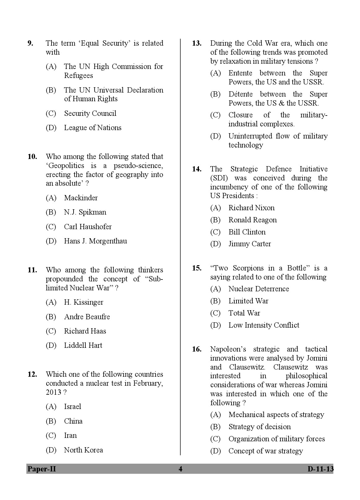 UGC NET Defence and Strategic Studies Question Paper II December 2013 4