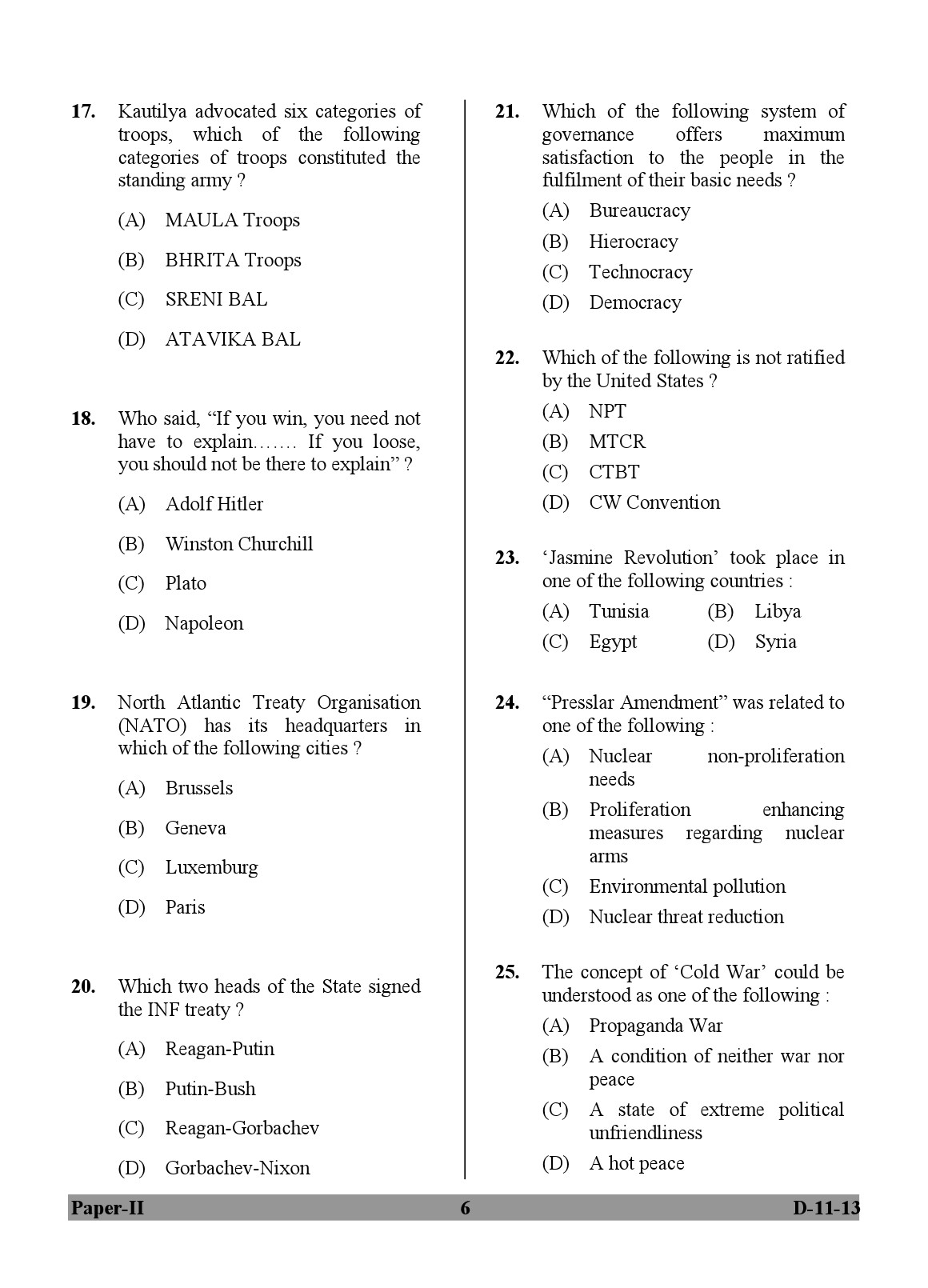 UGC NET Defence and Strategic Studies Question Paper II December 2013 6