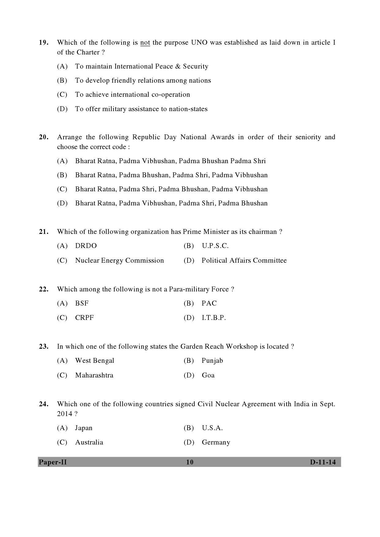 UGC NET Defence and Strategic Studies Question Paper II December 2014 10