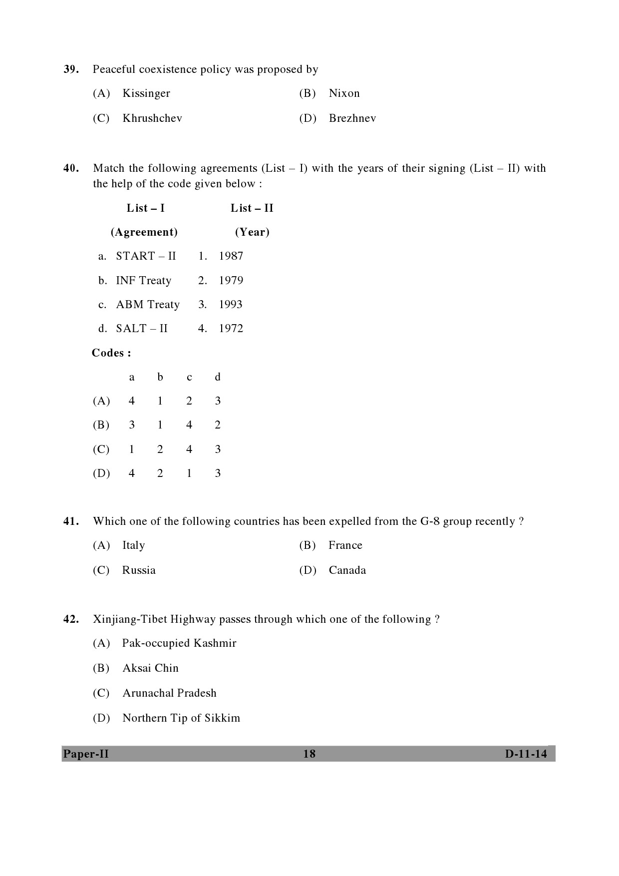 UGC NET Defence and Strategic Studies Question Paper II December 2014 18