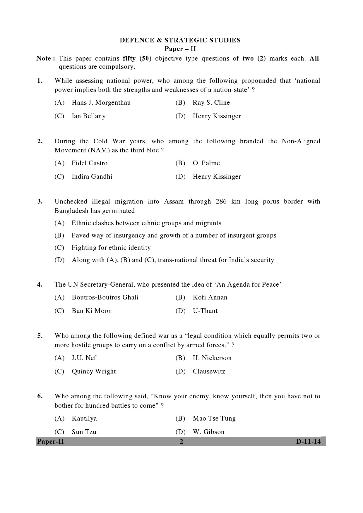 UGC NET Defence and Strategic Studies Question Paper II December 2014 2