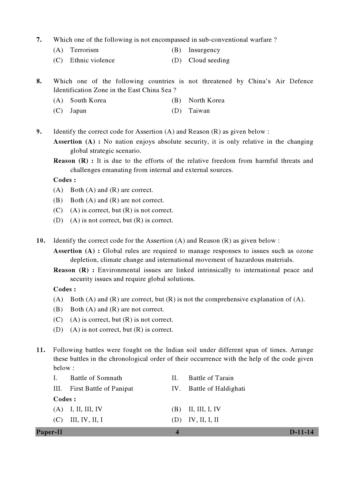 UGC NET Defence and Strategic Studies Question Paper II December 2014 4