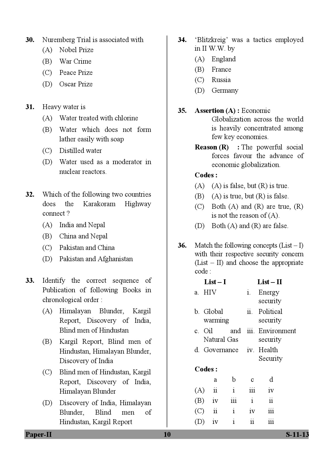 UGC NET Defence and Strategic Studies Question Paper II Exam September 2013 10