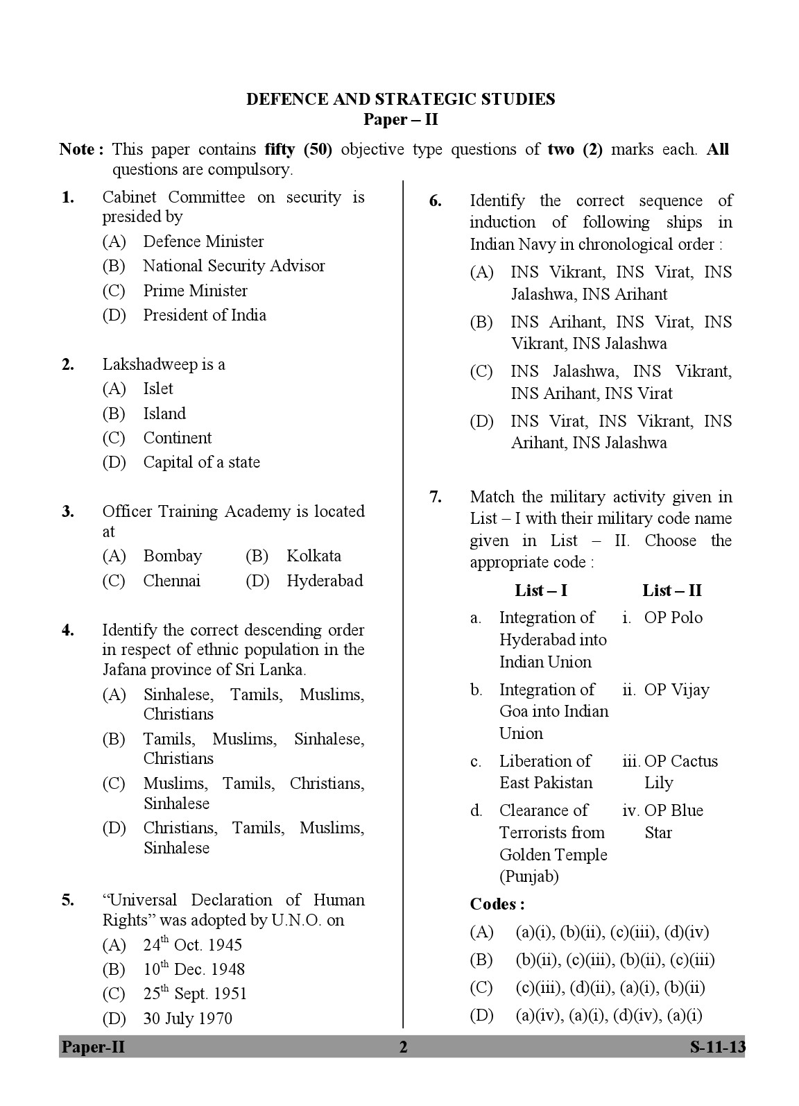 UGC NET Defence and Strategic Studies Question Paper II Exam September 2013 2