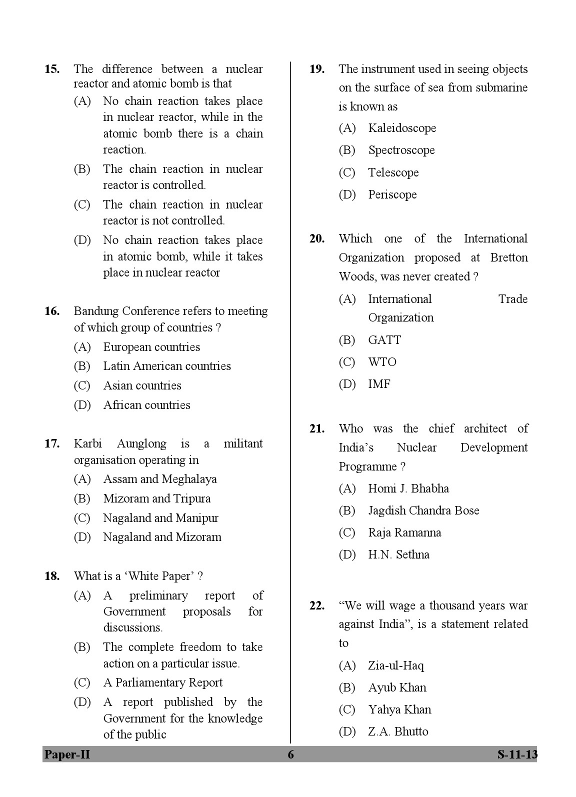 UGC NET Defence and Strategic Studies Question Paper II Exam September 2013 6