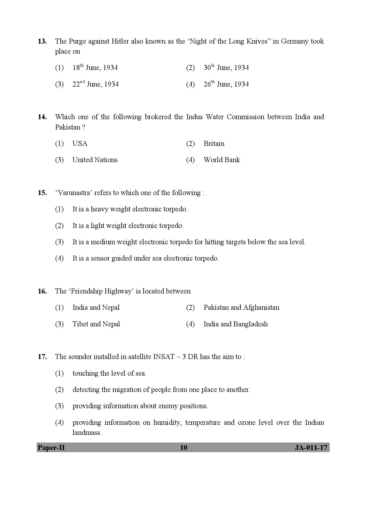 UGC NET Defence and Strategic Studies Question Paper II January 2017 10