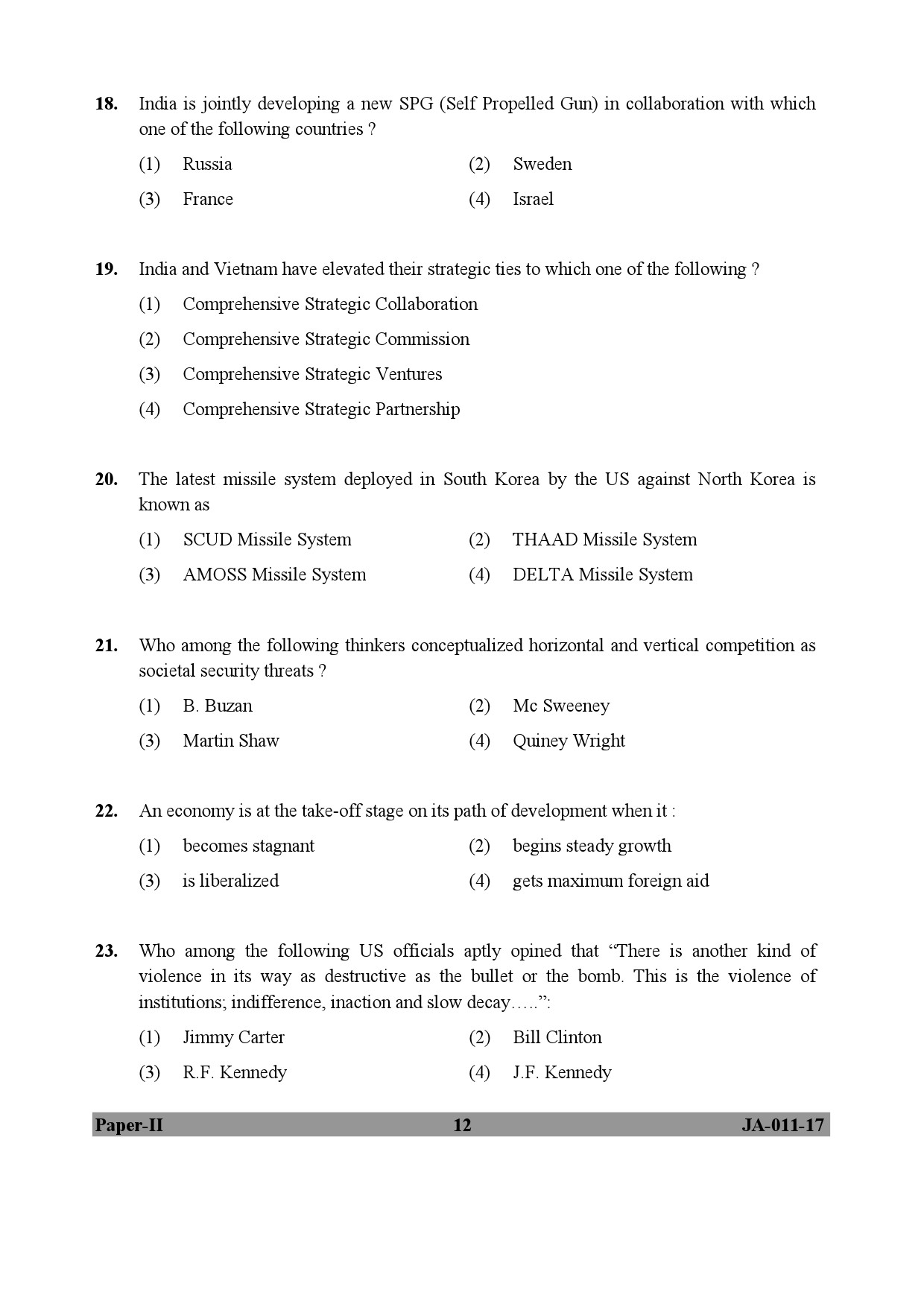 UGC NET Defence and Strategic Studies Question Paper II January 2017 12