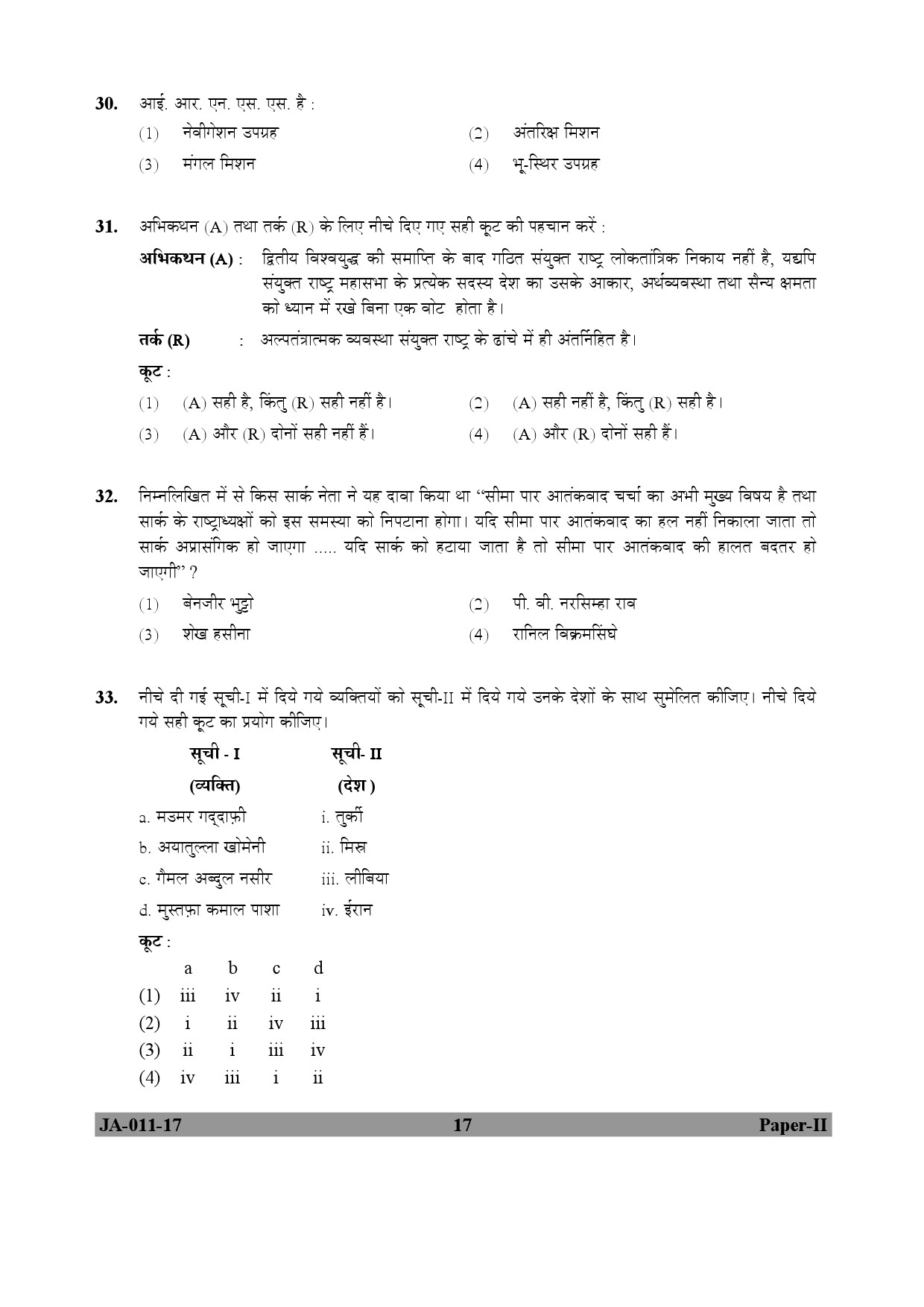 UGC NET Defence and Strategic Studies Question Paper II January 2017 17