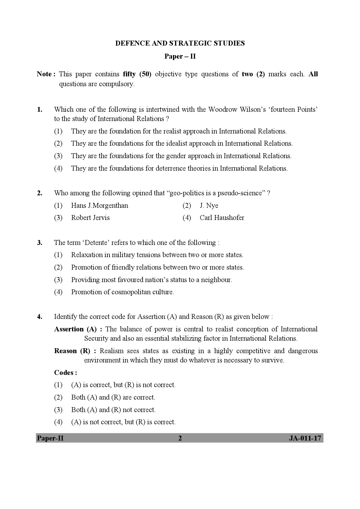 UGC NET Defence and Strategic Studies Question Paper II January 2017 2